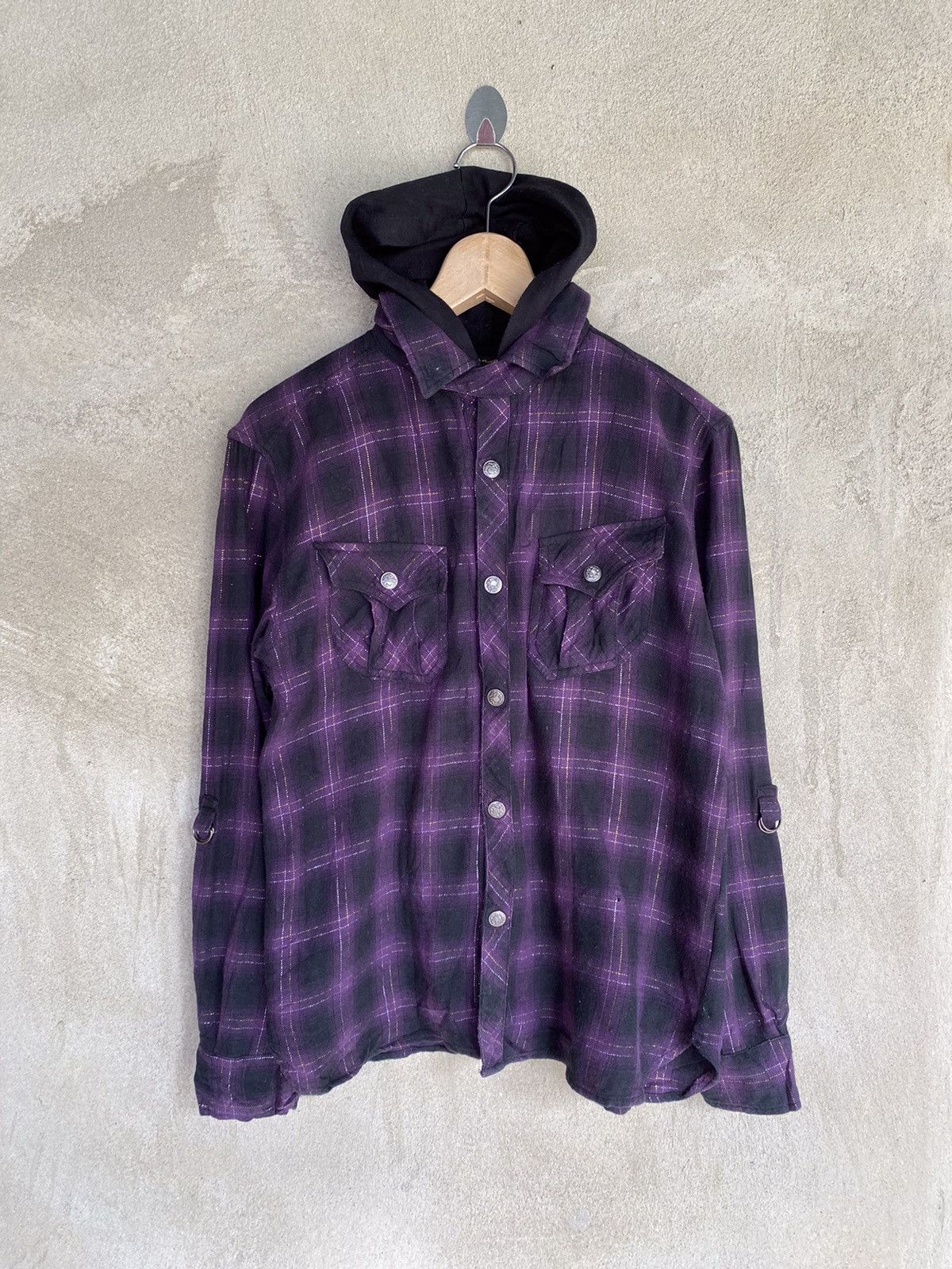 Flannel Japanese Brand Multipocket Shining Hoodie Flannel Shirt Size US S / EU 44-46 / 1 - 2 Thumbnail