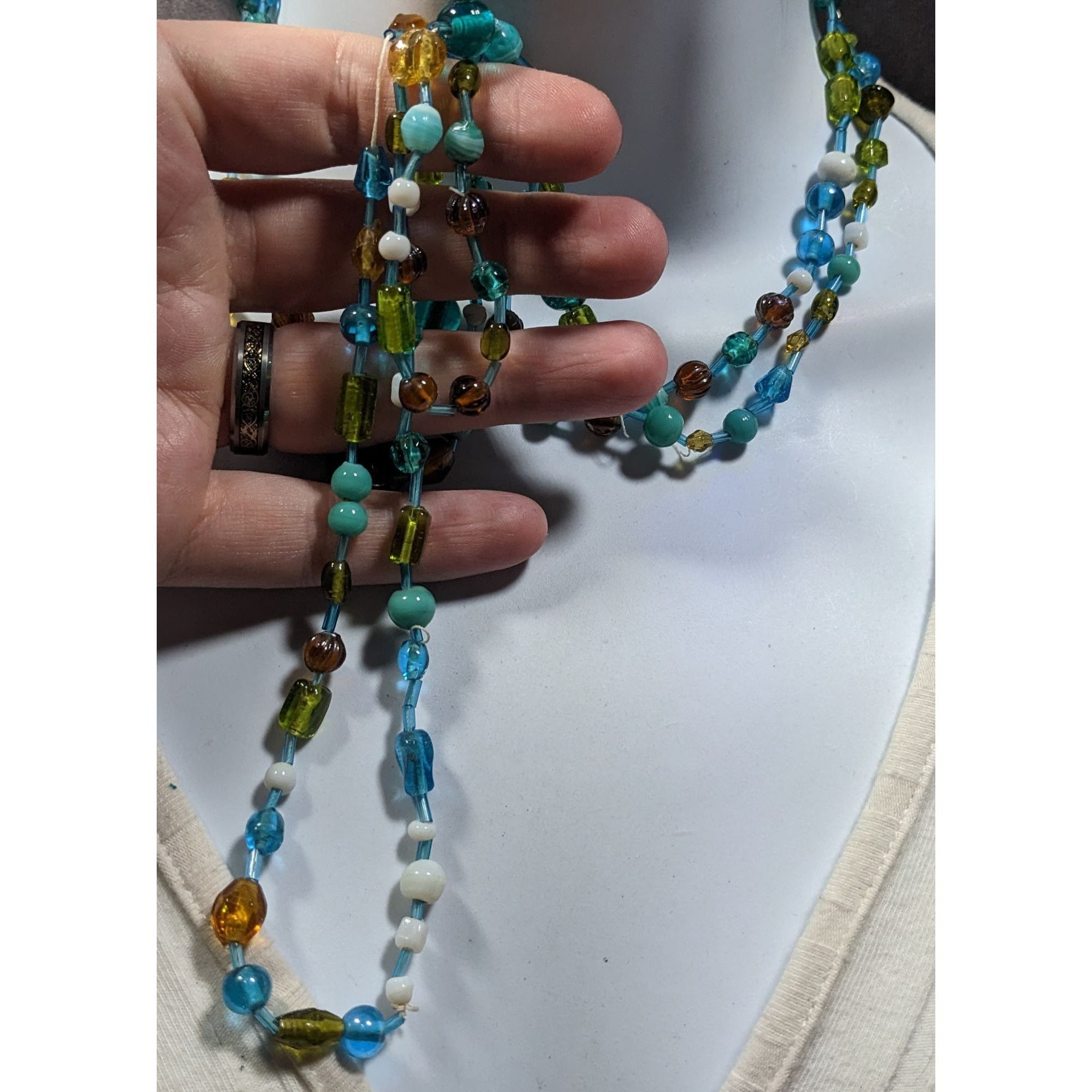 Other Handmade Cool Tone Glass Beaded Extra Long Necklace Size ONE SIZE - 6 Thumbnail