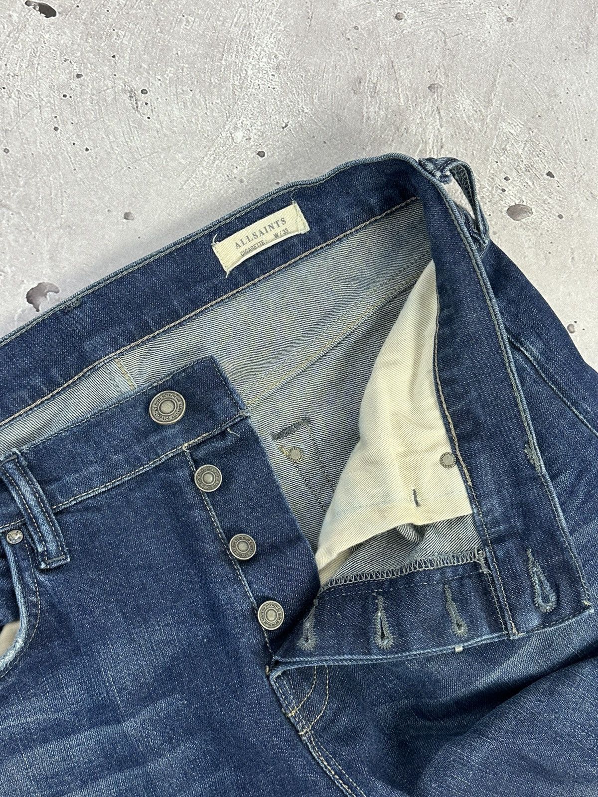 Allsaints AllSaints Stamp Cigarette Washed Blue Cotton Denim Pants Size US 33 - 10 Thumbnail