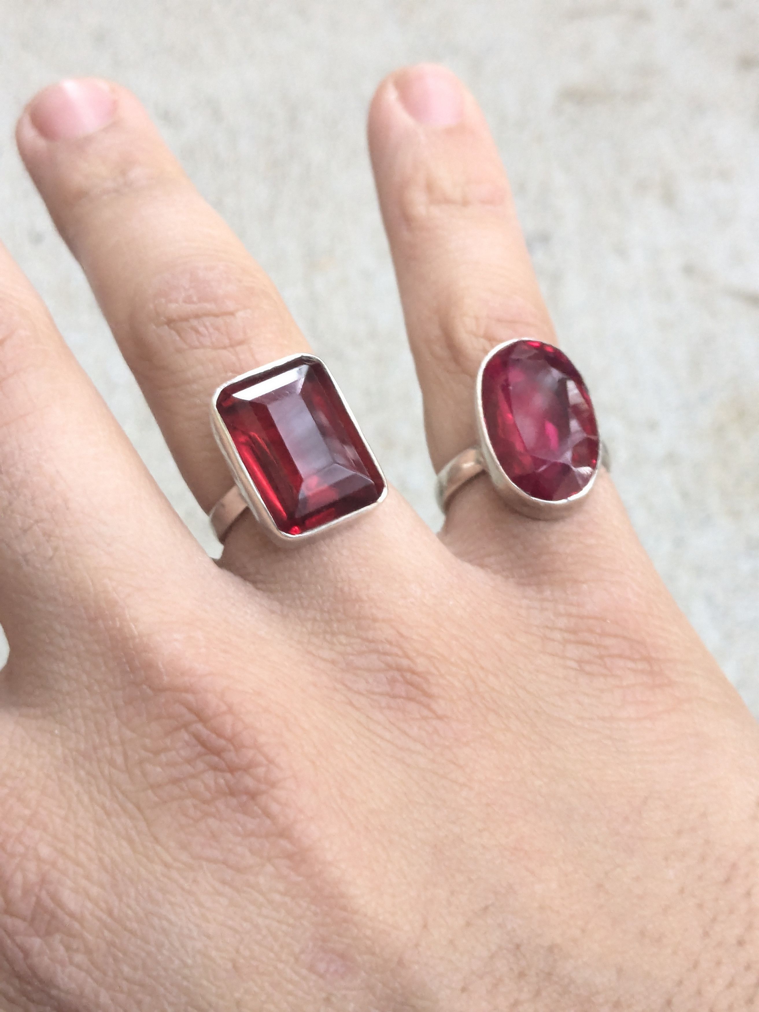 Jewelry × Vintage Vintage Sterling Silver Ring Red Glass 6.5 8.5 Rectangle Size ONE SIZE - 10 Thumbnail