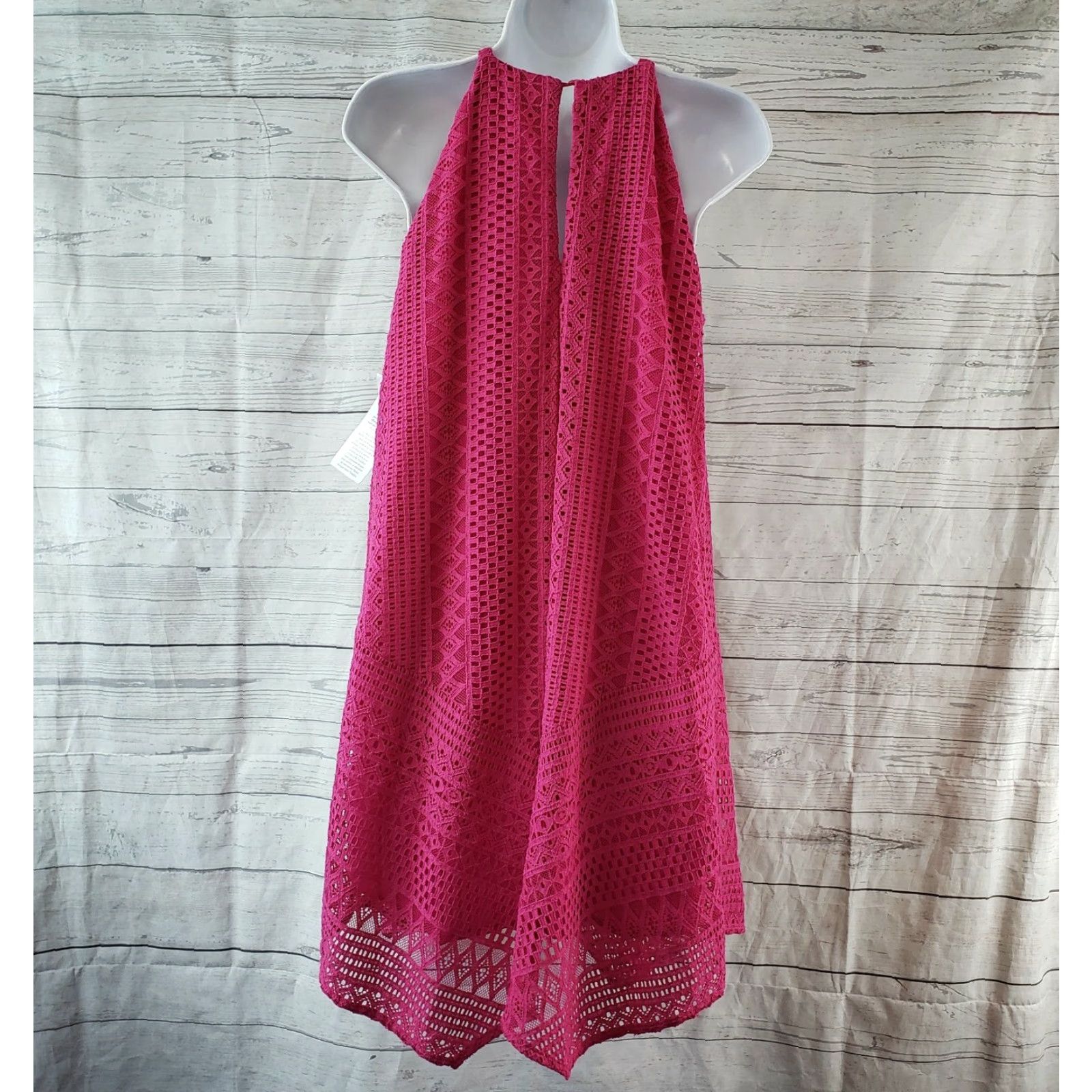 MAGGY LONDON Maggie London Womens Dress 6P Sleeveless Pink Lace Overlay Solid Shift Casual Petite Size 6P Womens Size M / US 6-8 / IT 42-44 - 5 Thumbnail