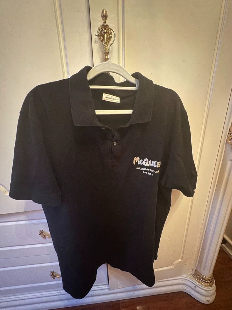Alexander McQueen Black Embroidered McQueen Polo Shirt- DMC Size US M / EU 48-50 / 2 - 1 Thumbnail
