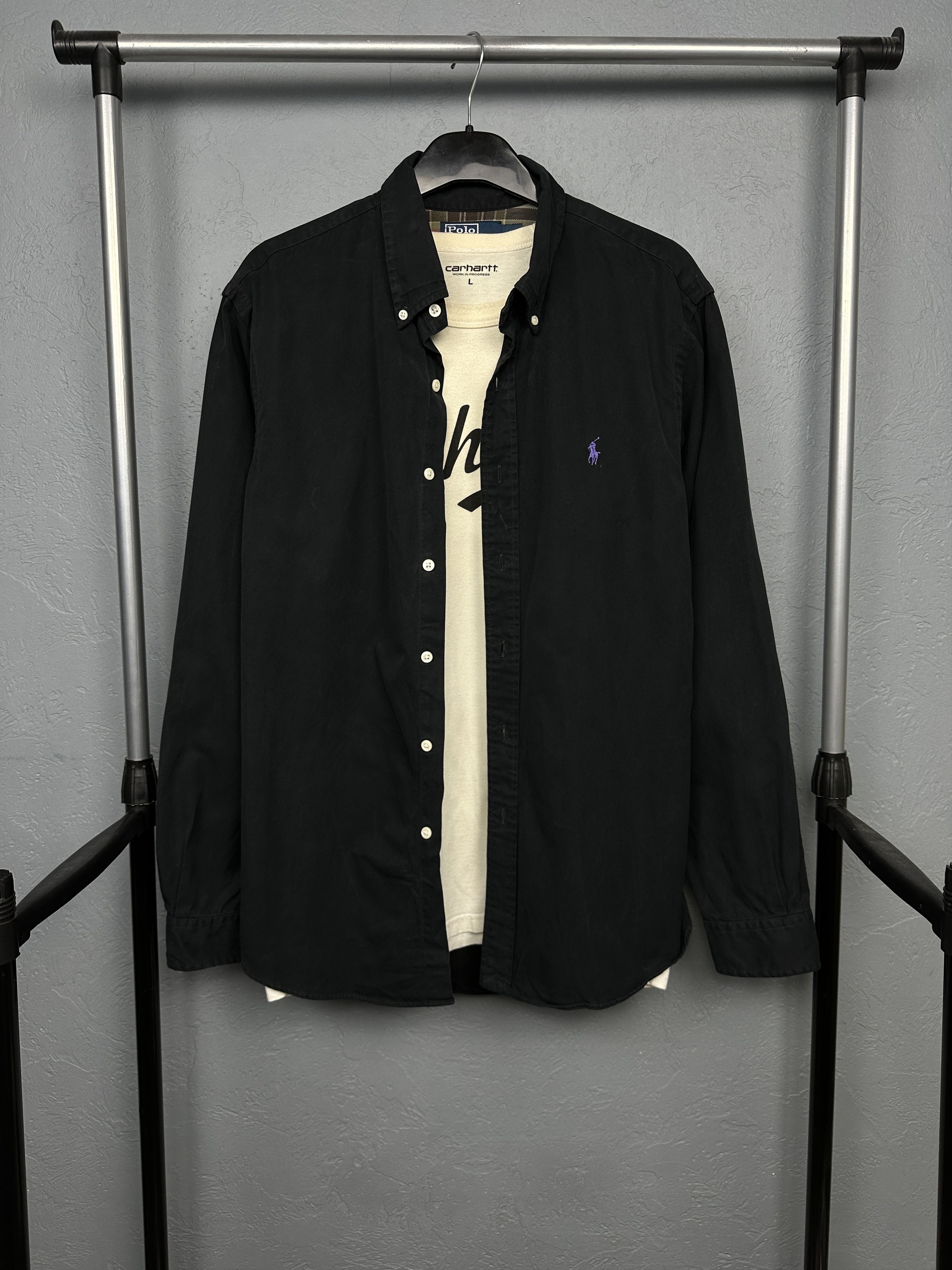 Polo Ralph Lauren Polo Ralph Lauren Vintage Mens Heavy Cotton Black Shirt Size US L / EU 52-54 / 3 - 1 Thumbnail
