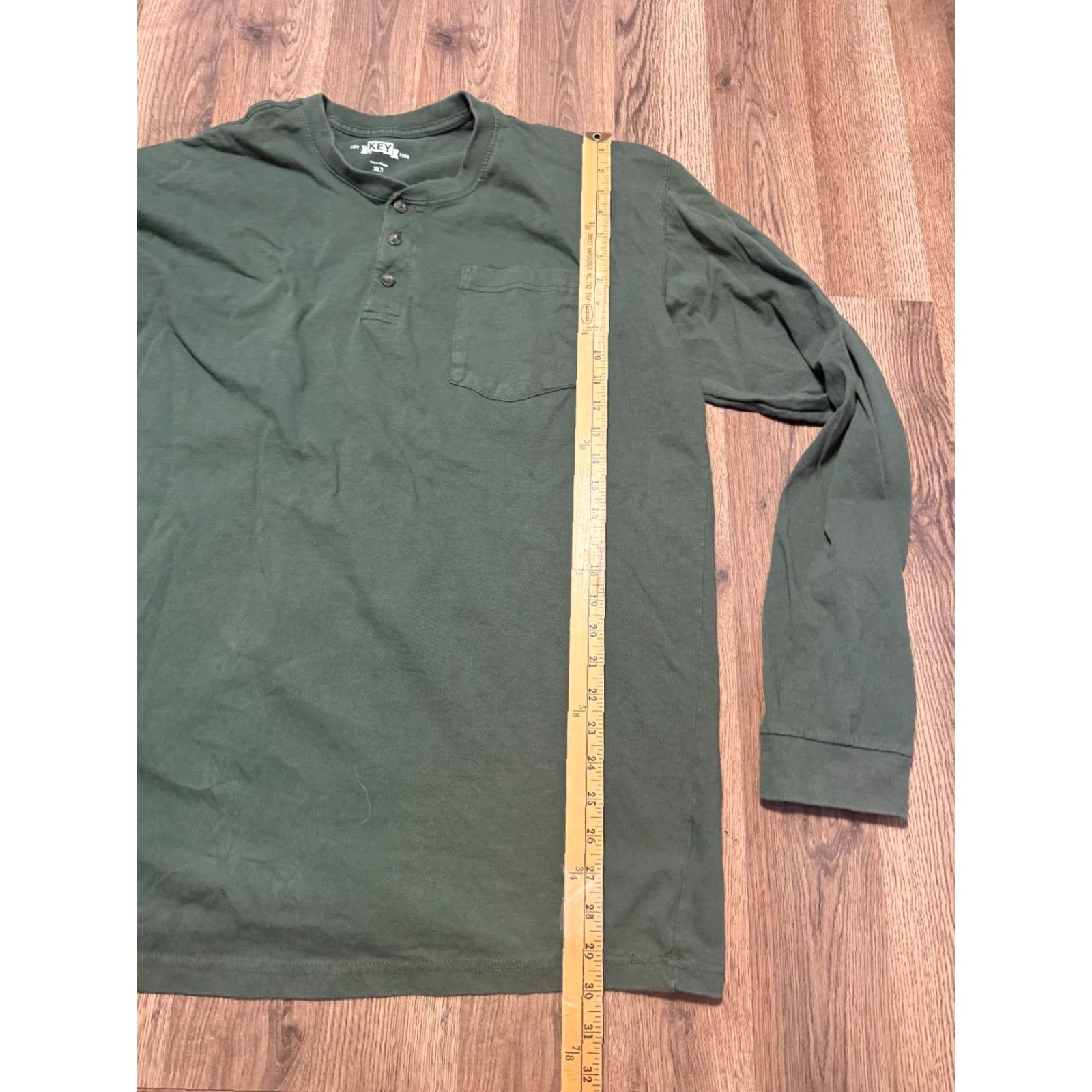 Vintage Key Shirt Mens XL Tall Green Long Sleeve Shirt 3/4 Button Pocket Tee Size US XL / EU 56 / 4 - 7 Thumbnail