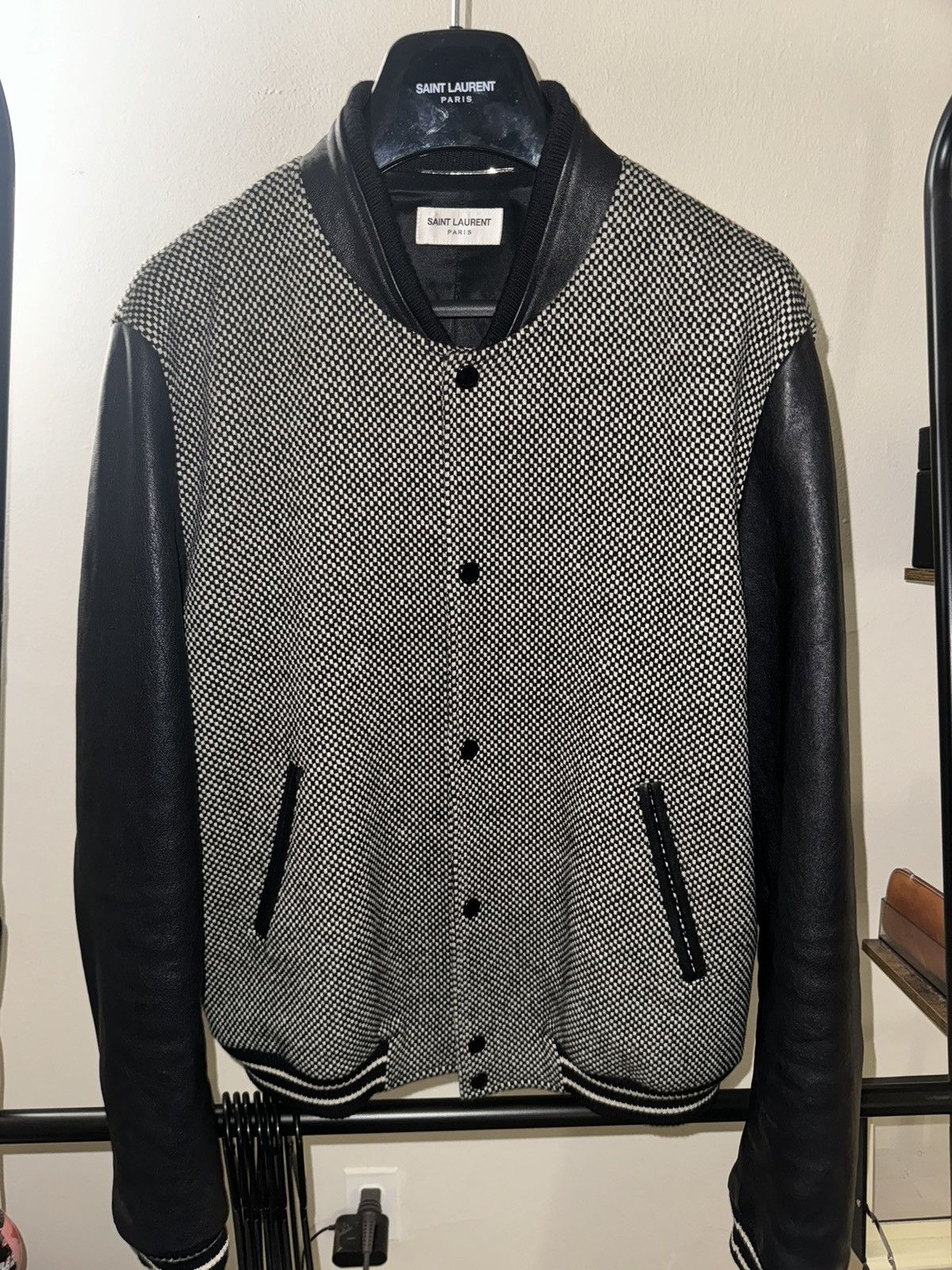 image of Saint Laurent Paris x YVES Saint Laurent Teddy Bomber Size 54/ Large 2018 in Black, Men's
