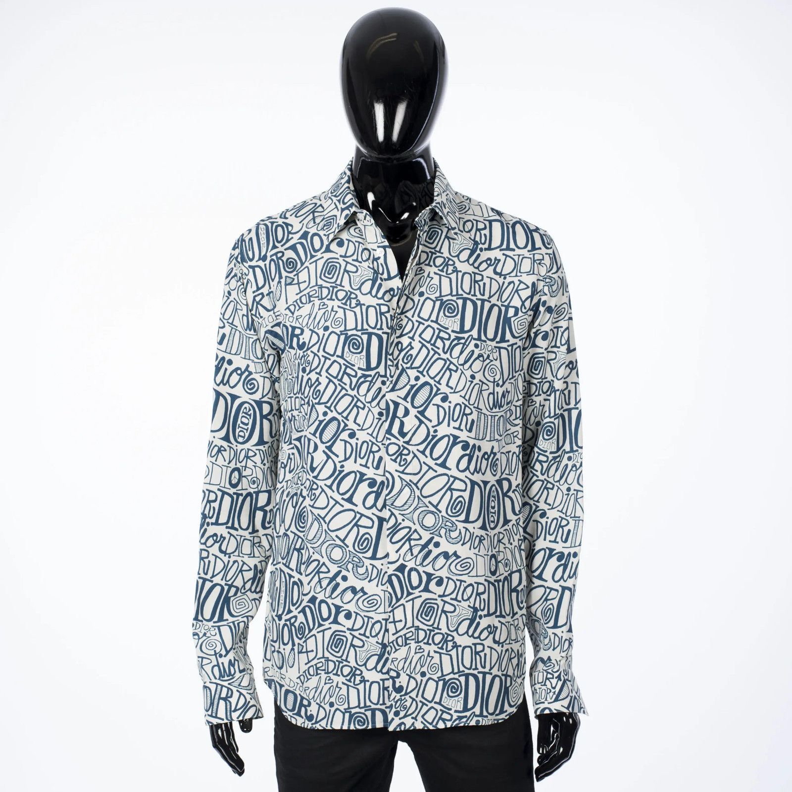 Dior Dior Shawn Stussy Blue Swirl Graffiti Long Sleeve Button Up Size US L / EU 52-54 / 3 - 8 Thumbnail
