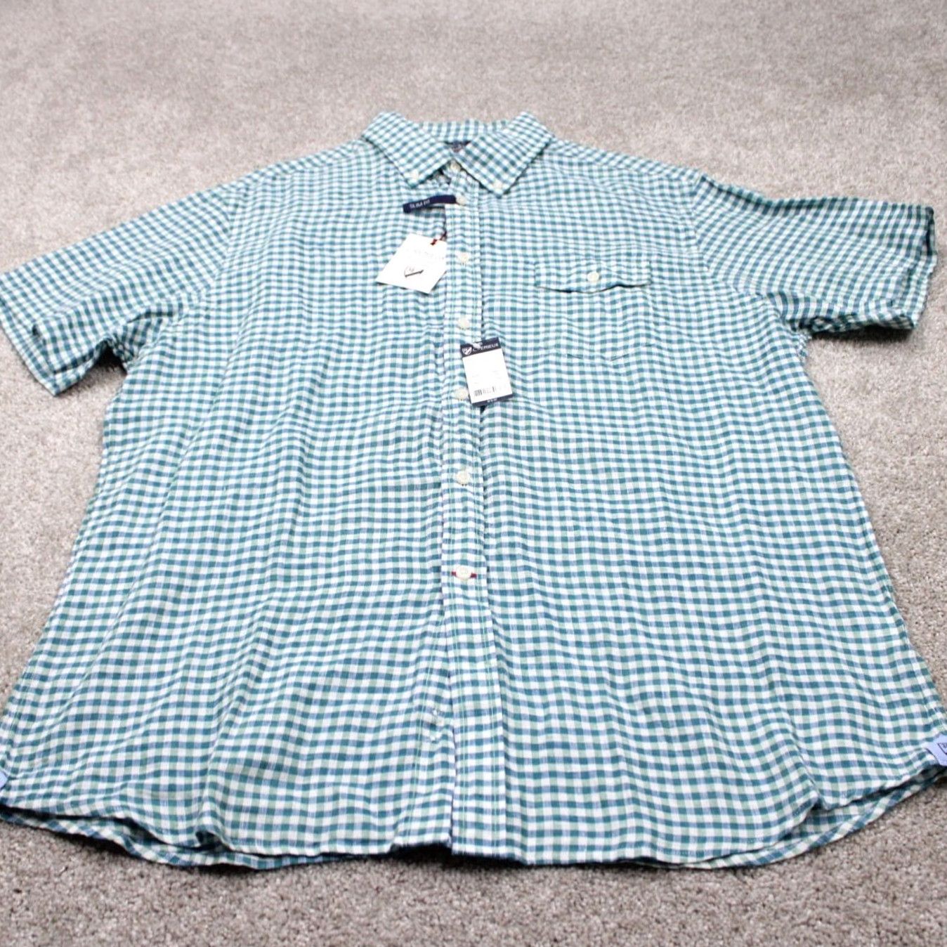 Cremieux Cremieux Long Sleeve Button-Down Shirt Mens Large Green/White Slim Fit Linen Cotton Check NWT S/S Button-Up Shirt Size US L / EU 52-54 / 3 - 2 Thumbnail