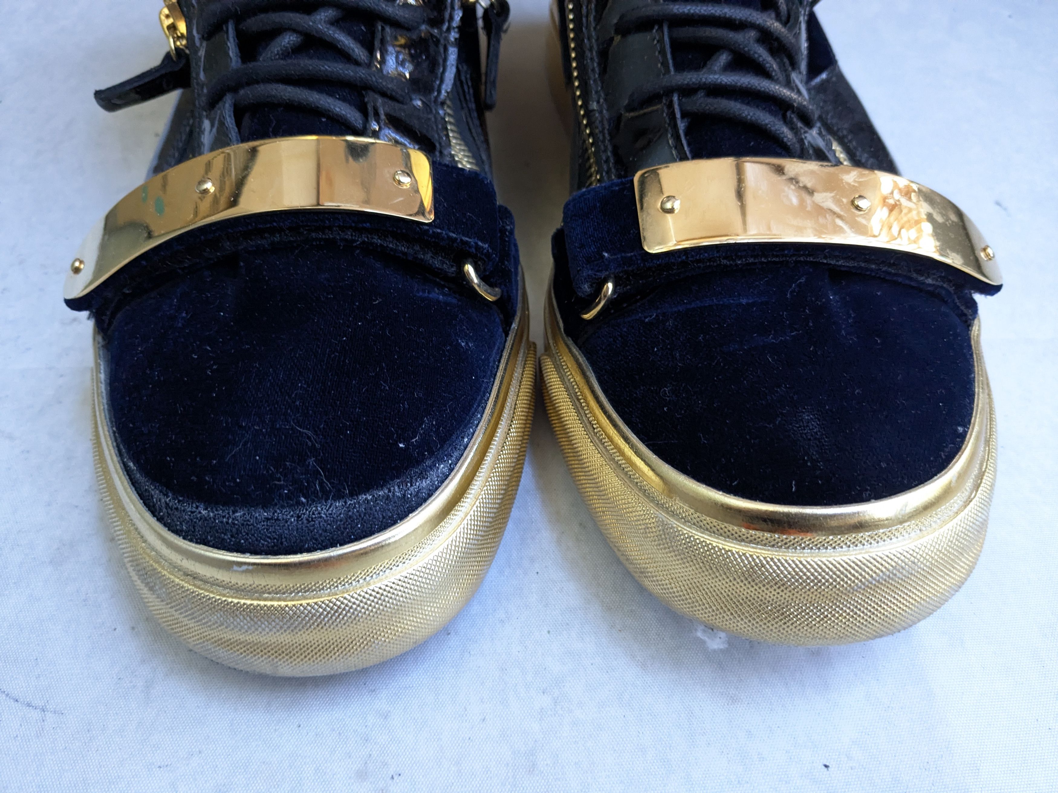 Giuseppe Zanotti Giuseppe Zanotti High Tops Navy Blue Velvet Gold 11 44 Size US 11 / EU 44 - 4 Thumbnail