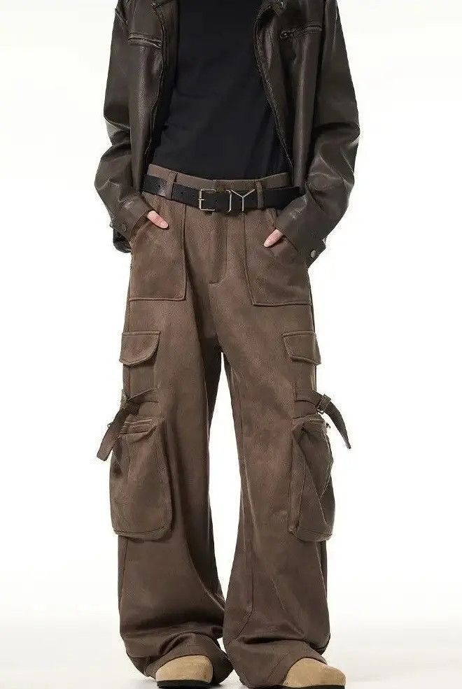 image of Casual Cargo Vintage Streetwear Pants Joggers in Brown, Men's (Size 32)