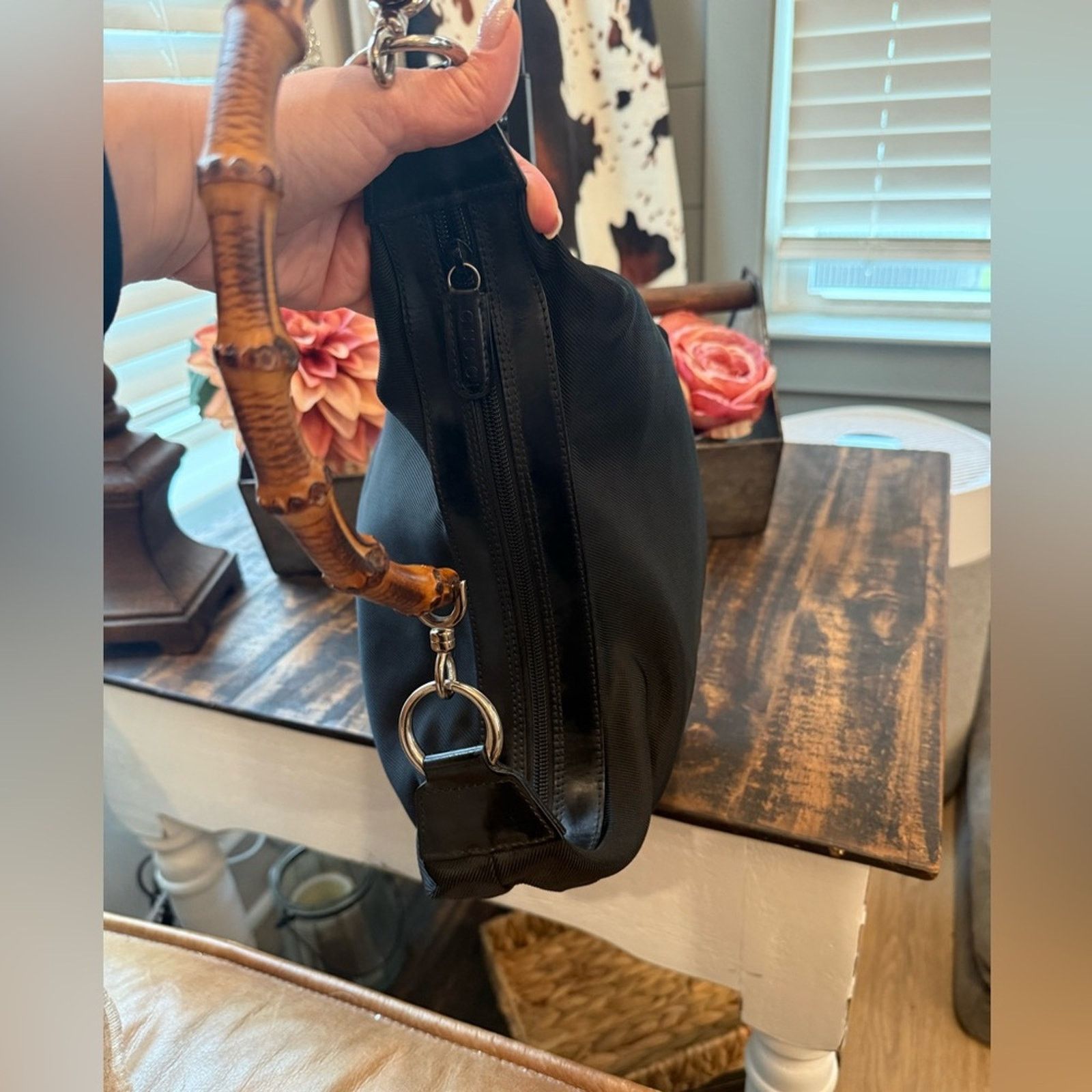 Gucci Gucci Vintage Black Nylon & Leather Bamboo 000205805315 Size ONE SIZE - 10 Thumbnail