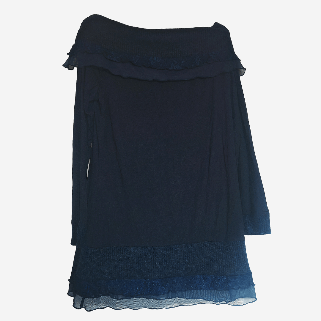 Linea Rare Vintage Linea Tesini Navy Blue Off Shoulder Tunic Size L / US 10 / IT 46 - 7 Thumbnail