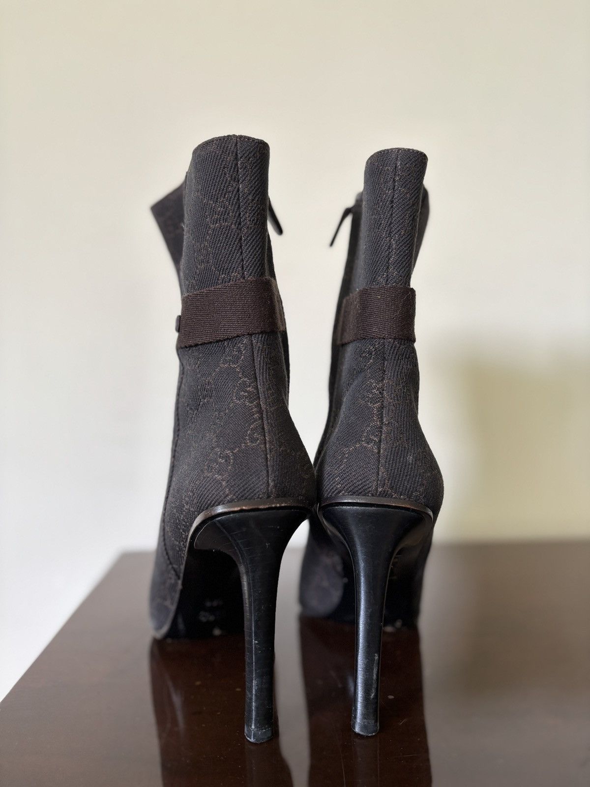 Gucci Gucci Monogram Canvas Leather Trim Heel Ankle Boot 38C Brown Size US 8 / IT 38 - 4 Thumbnail