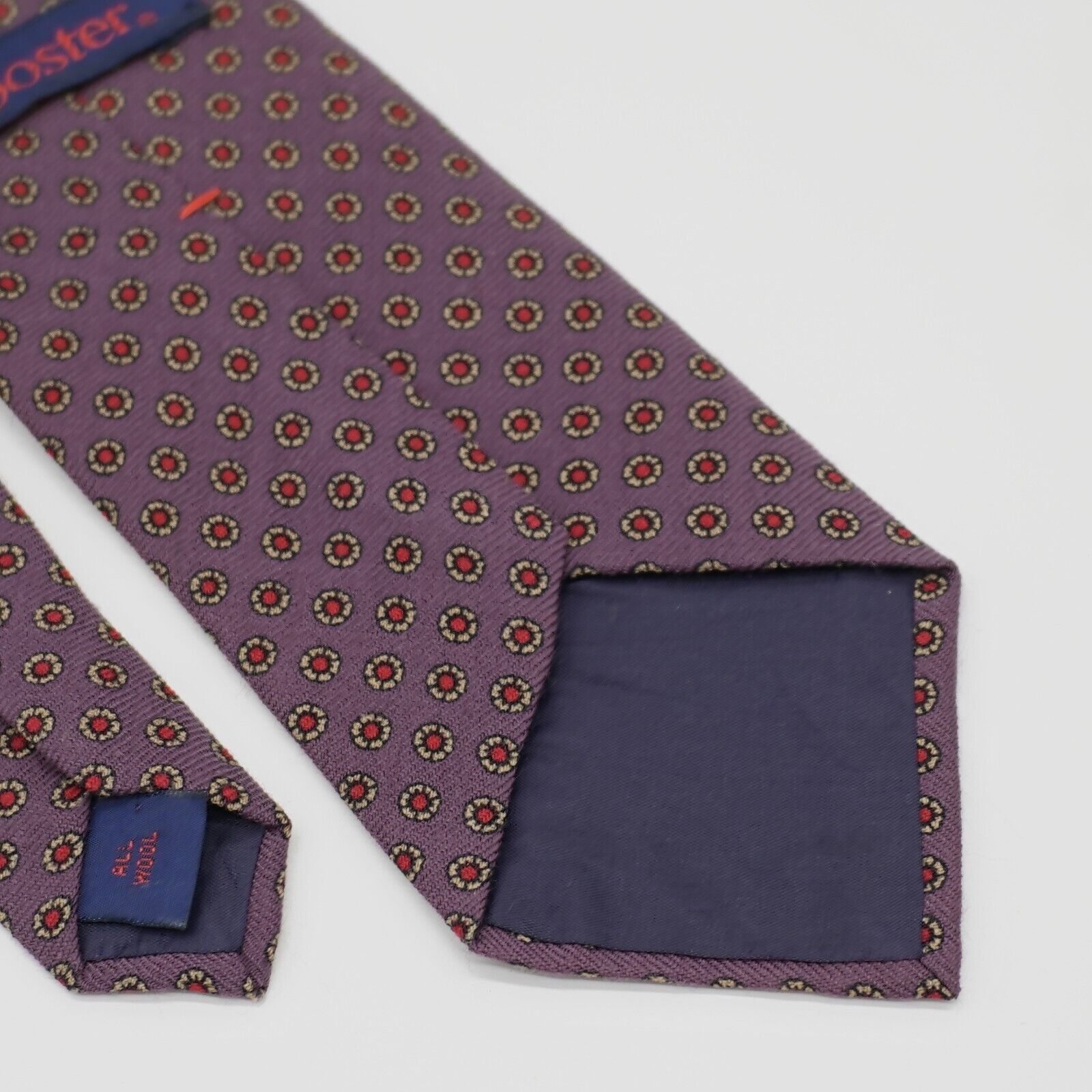 Designer Rooster Purple Red Geometric Floral Print Wool Tie Short Ski Size ONE SIZE - 6 Thumbnail
