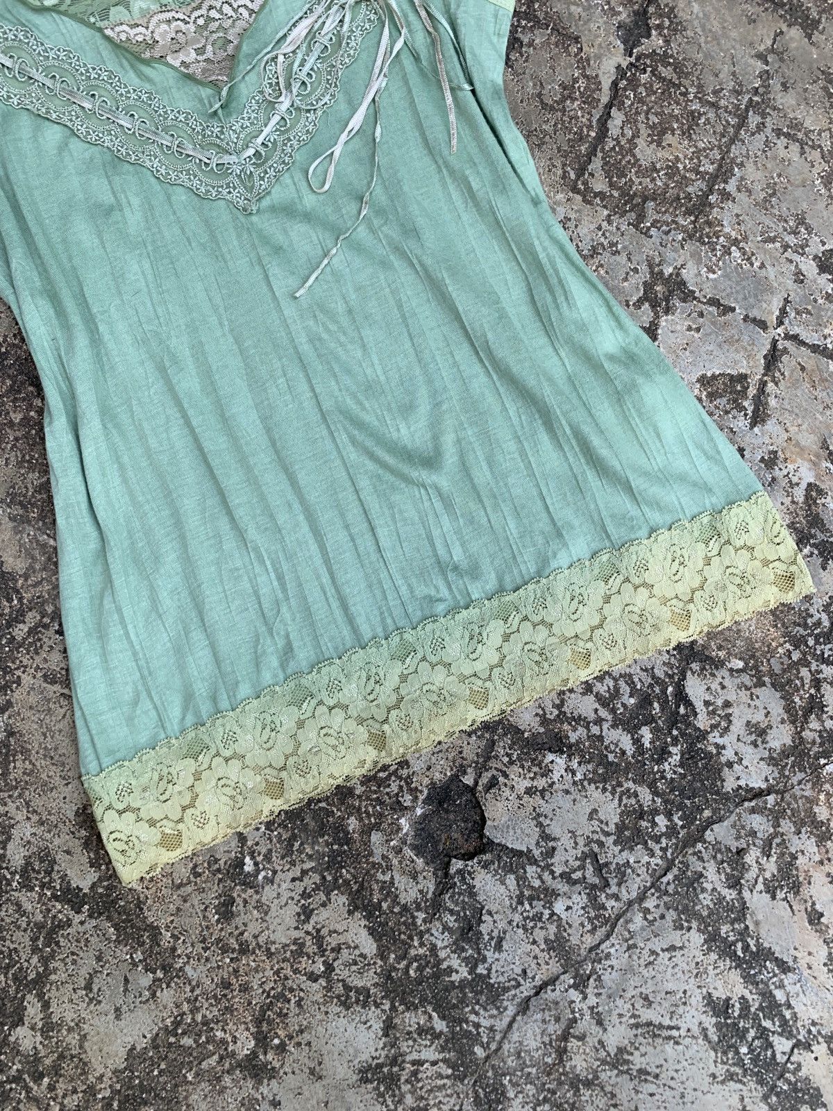 If Six Was Nine × Japanese Brand y2k EP Japan Green Lace Trim Textured Cami Tank Top Size M / US 6-8 / IT 42-44 - 3 Thumbnail