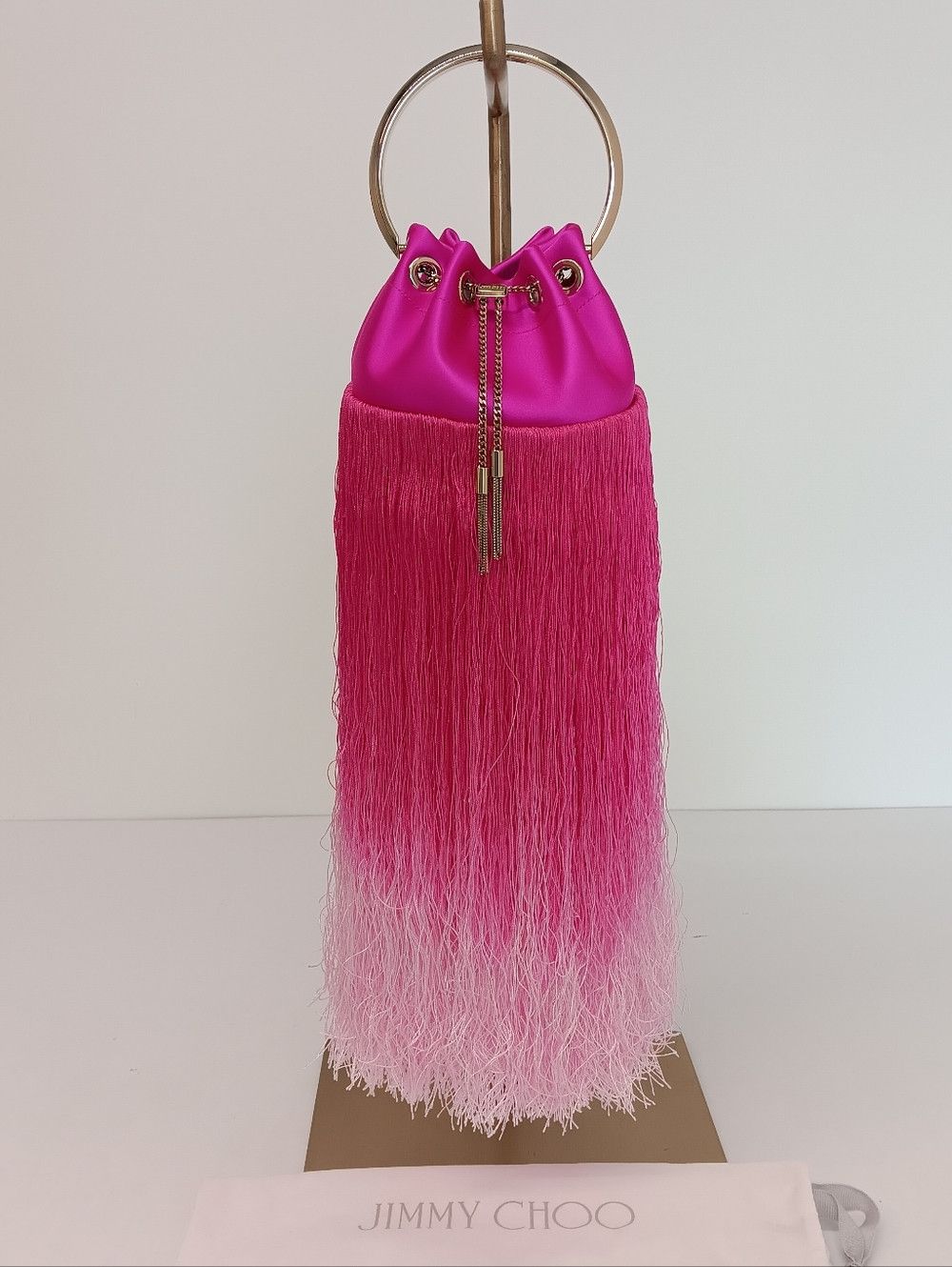 Jimmy Choo Jimmy Choo Bon Bon Small Fringed Satin Bucket Bag - Fuchsia Size ONE SIZE - 2 Thumbnail