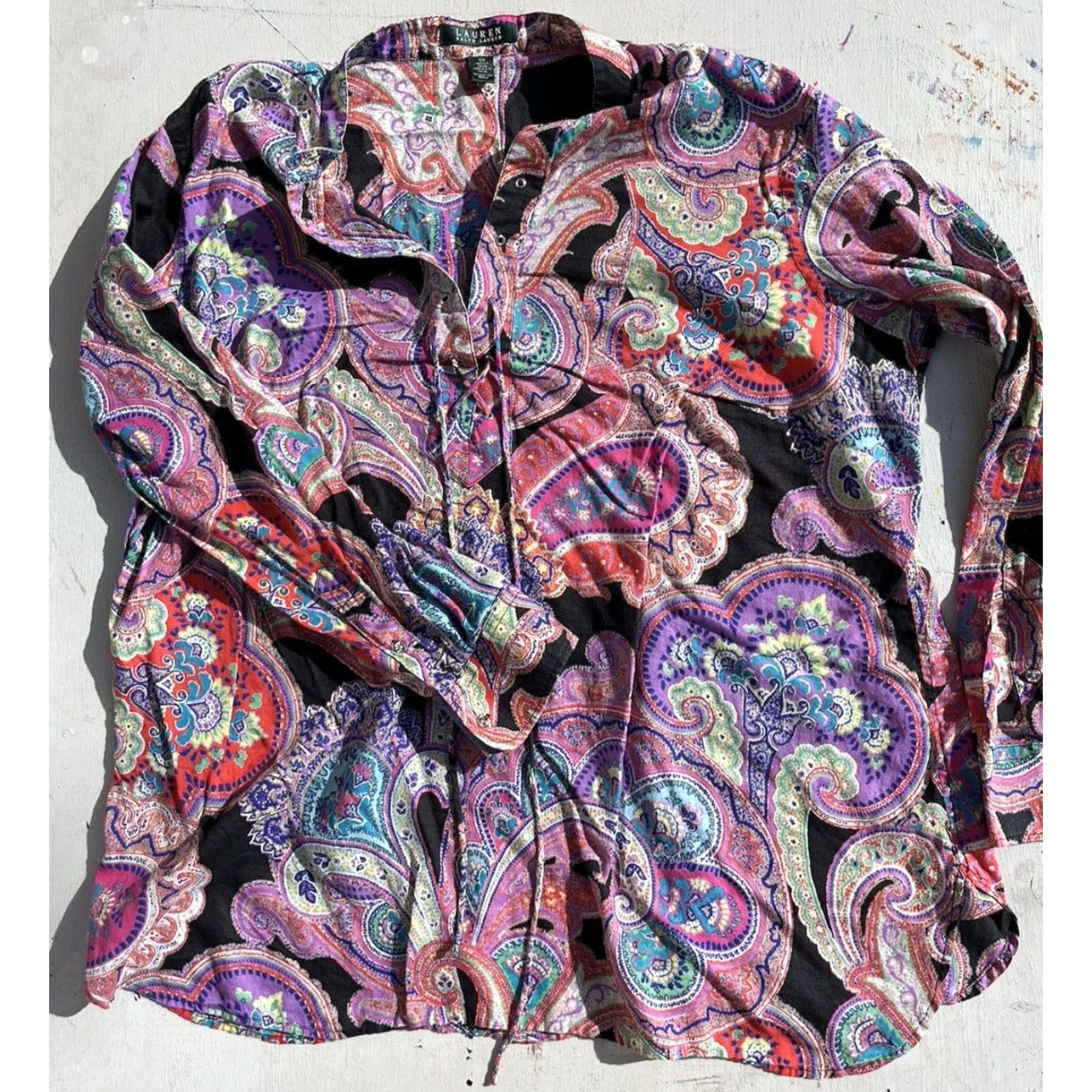 Ralph Lauren Women's Lauren Ralph Lauren Blouse All-Over Multicolor Paisley 2X Mardi Gras Size XXL / US 16-18 / IT 52-54 - 4 Thumbnail