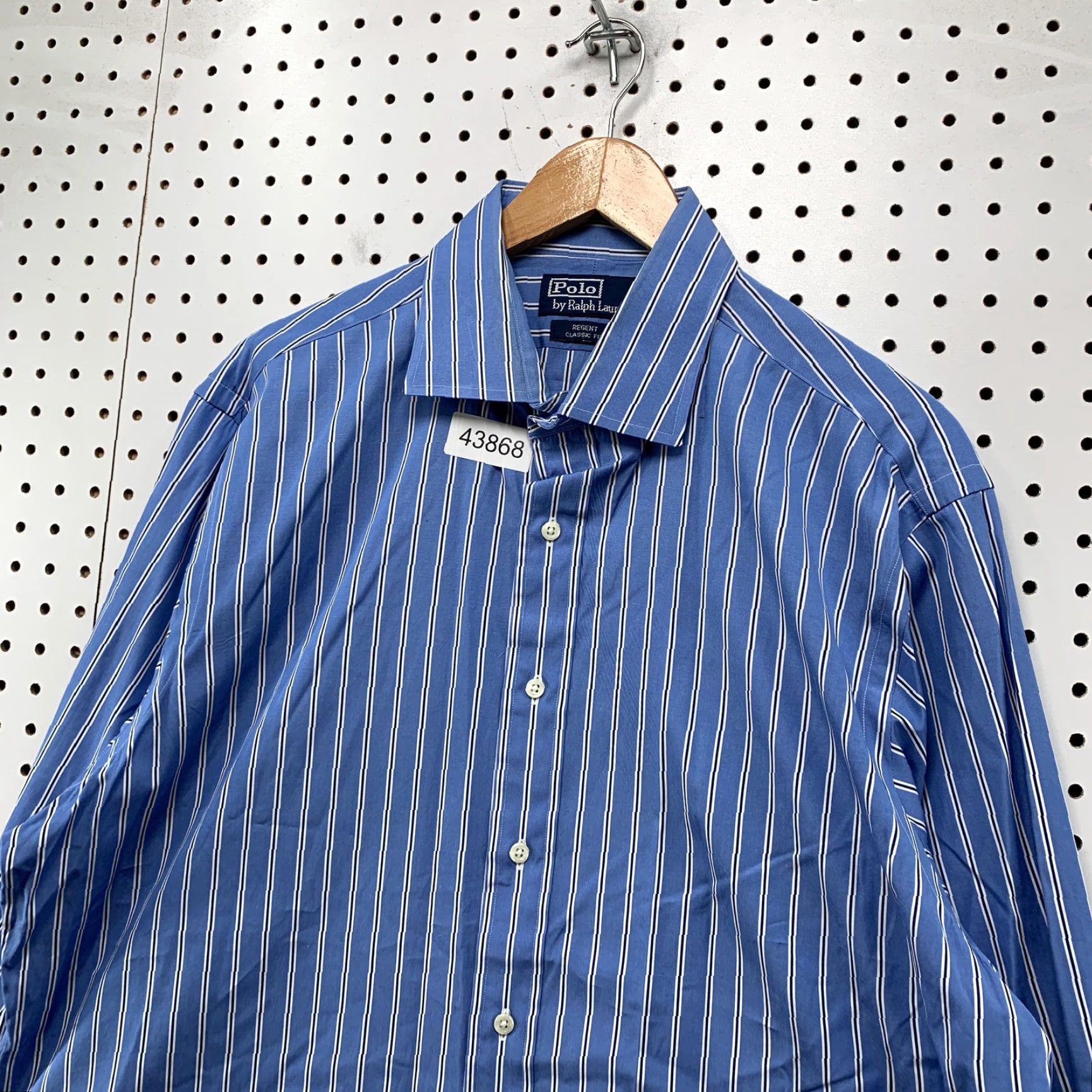 Polo Ralph Lauren Polo Ralph Lauren Button Up Regent Shirt Mens XL 17 Neck Blue Striped Size US XL / EU 56 / 4 - 4 Thumbnail