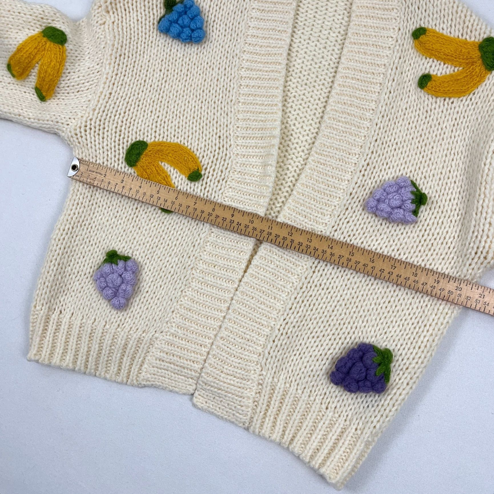 Anthropologie VINTAGE Anthropologie x Duchamp Cardigan Sweater Womens OS 3D Chunky Fruit Cream Novelty Size ONE SIZE - 5 Thumbnail