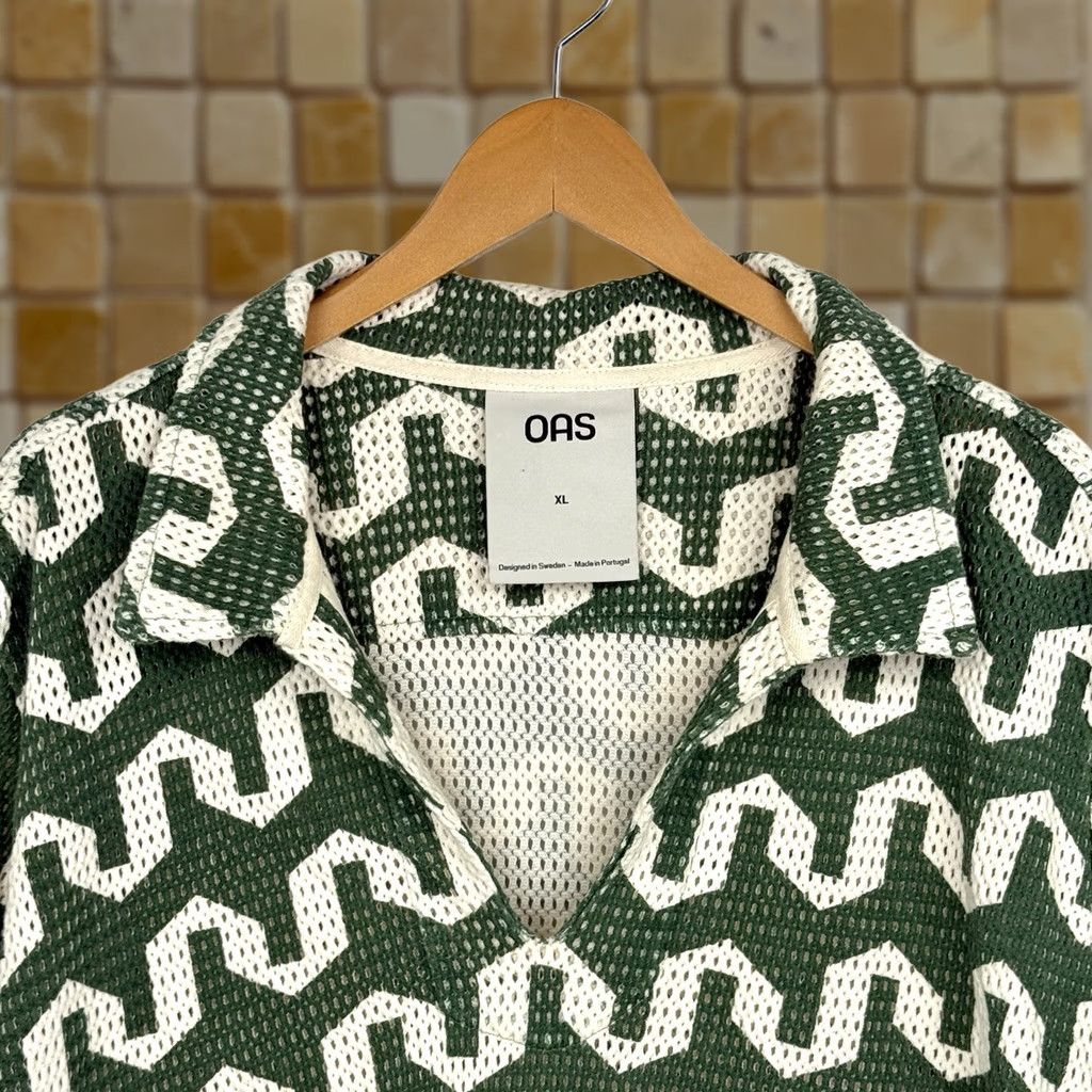 OAS OAS Atlas Jaffa Net Shirt Womens XL Pullover Casual Beach Knit Preppy Button Polo Geometric Green Size XL / US 12-14 / IT 48-50 - 1 Thumbnail