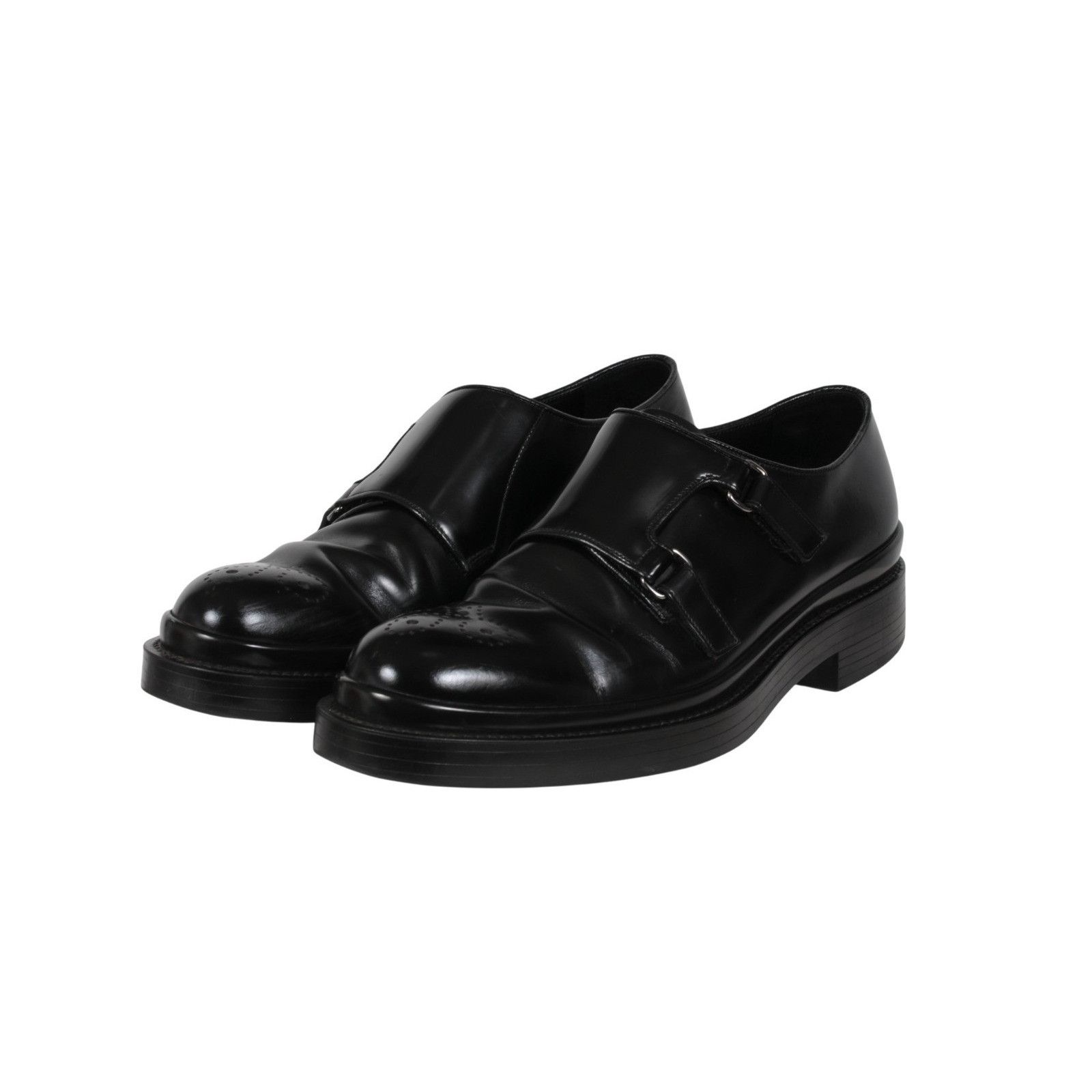 Prada Double Monk Straps Medallion Toe Black - 02621 Size US 9.5 / EU 42-43 - 3 Thumbnail