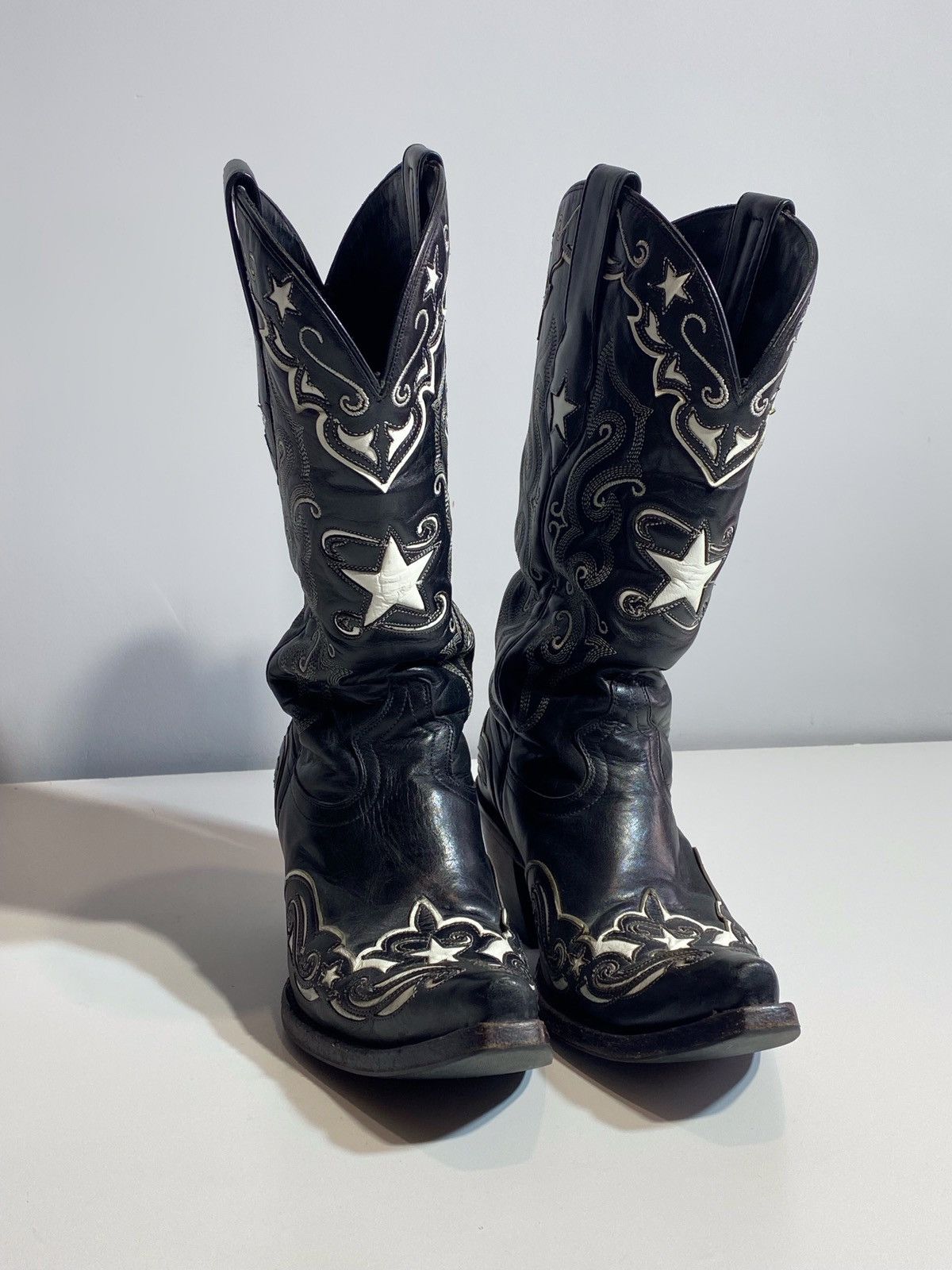 Genuine Leather 🔥 Y2K BLACK STAR COWBOY BOOTS MEXICO STAR EMBROIDERY WESTERN Size US 7 / EU 40 - 12 Thumbnail
