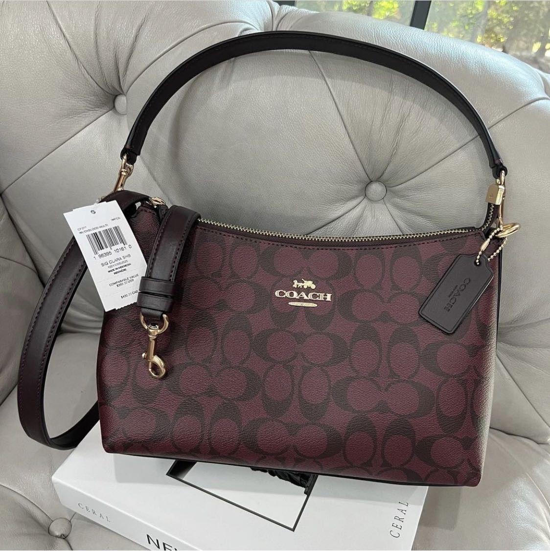 image of NWT Coach Clara Shoulder Bag In Signature Canvas Cf377 in Gold, Women's