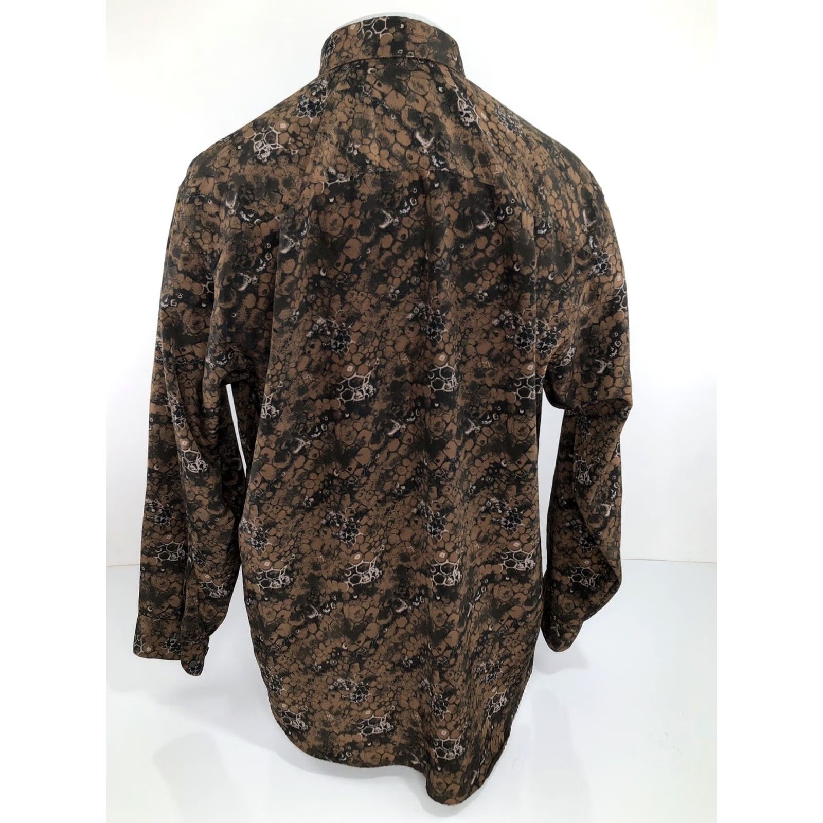 Vintage Bijan Italy MEXICO Abstract Honeycomb Mens L Shirt - Button-Up Long Sleeve Brown L Mens Size US L / EU 52-54 / 3 - 4 Thumbnail