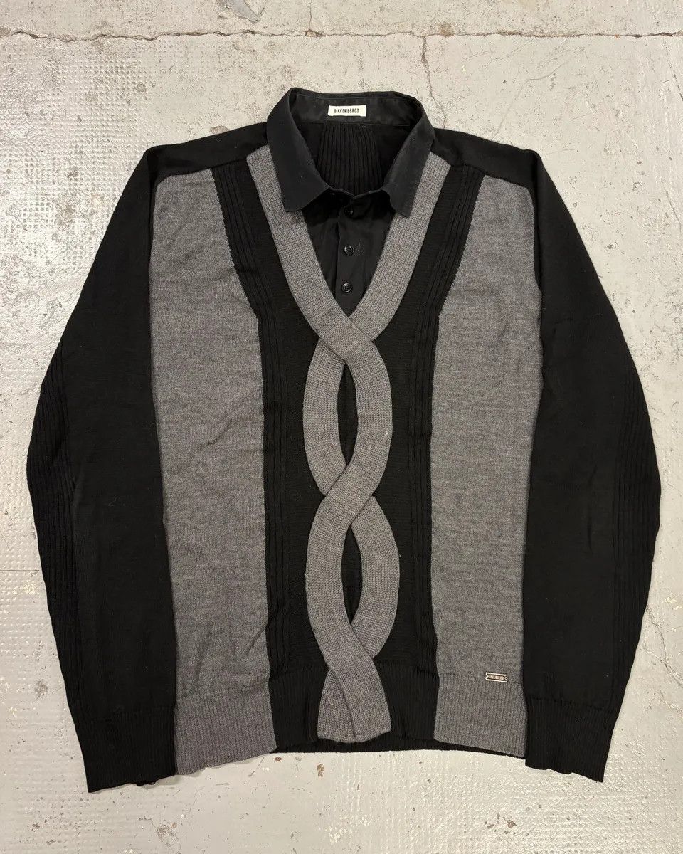 Dirk Bikkembergs 2000s Dirk Bikkembergs Black Merino Wool Contrast Hybrid Shirt & Sweater Size US M / EU 48-50 / 2 - 3 Thumbnail