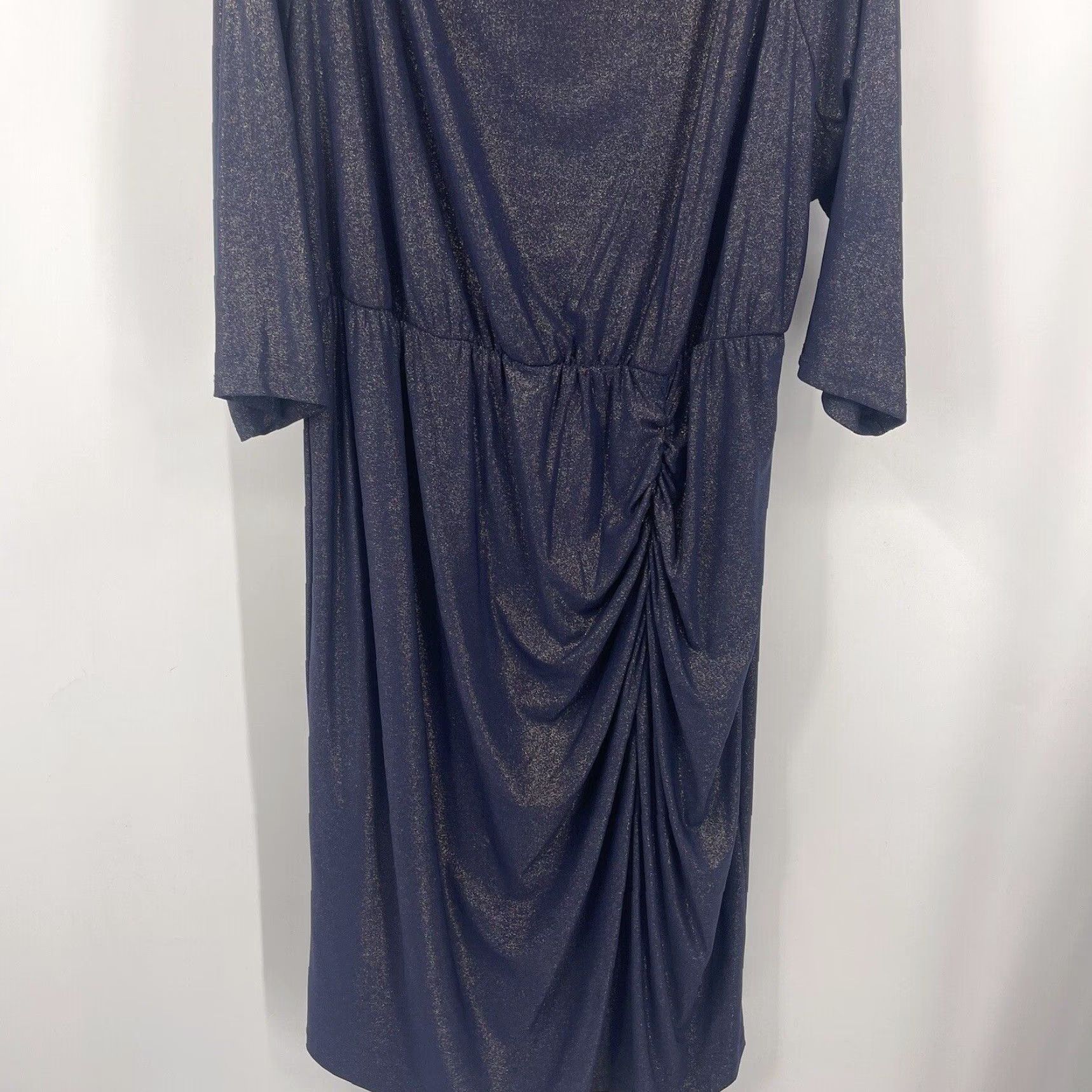 Vintage IGIGI Dress Women Plus 24 3/4 Sleeve Jersey Knee-Length Ruched Bodycon Navy Blue Size 4XL / US 24-26 - 6 Thumbnail