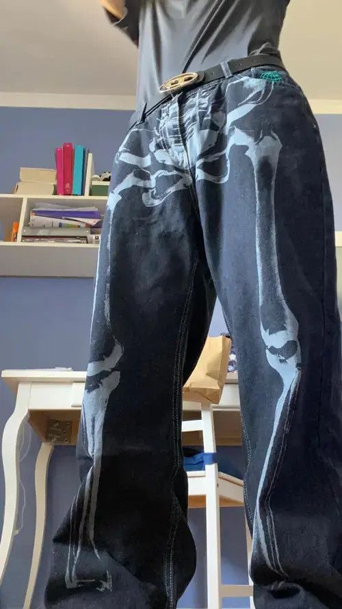 VIBE Skeleton Graphic Print Baggy Jeans Size US 32 / EU 48 - 1 Thumbnail