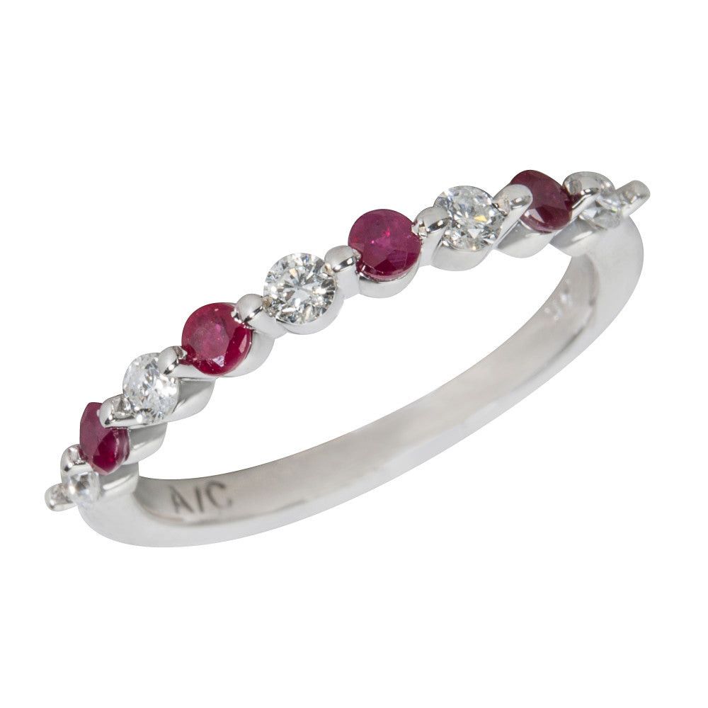 BRAND NEW Diamond & Ruby Wedding Ring in 14KT White Gold (1/2 CTW)