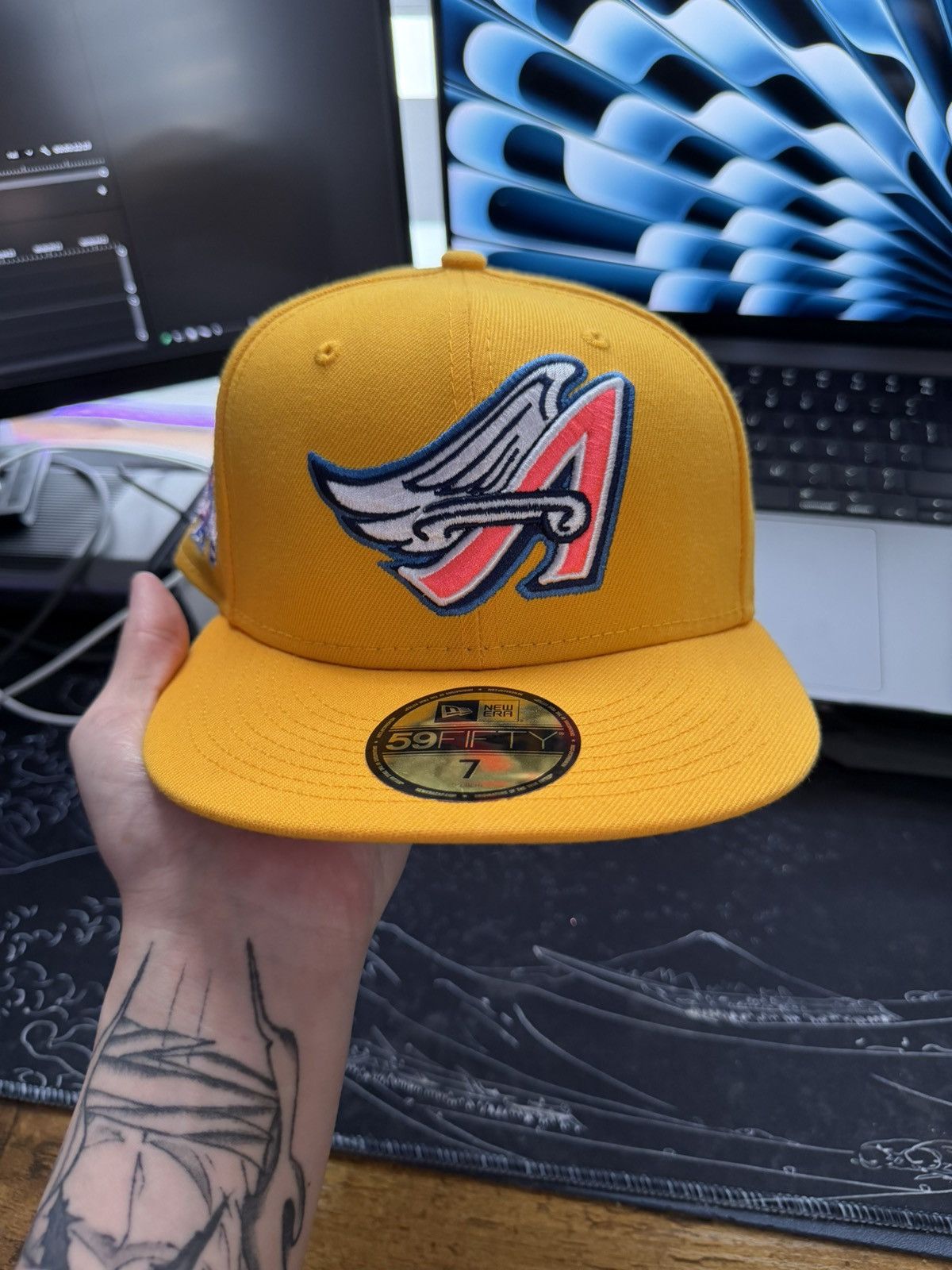 New Era Los Angeles Angels New Era Fitted Size 7 (PINK UV) YELLOW Size ONE SIZE - 1 Thumbnail