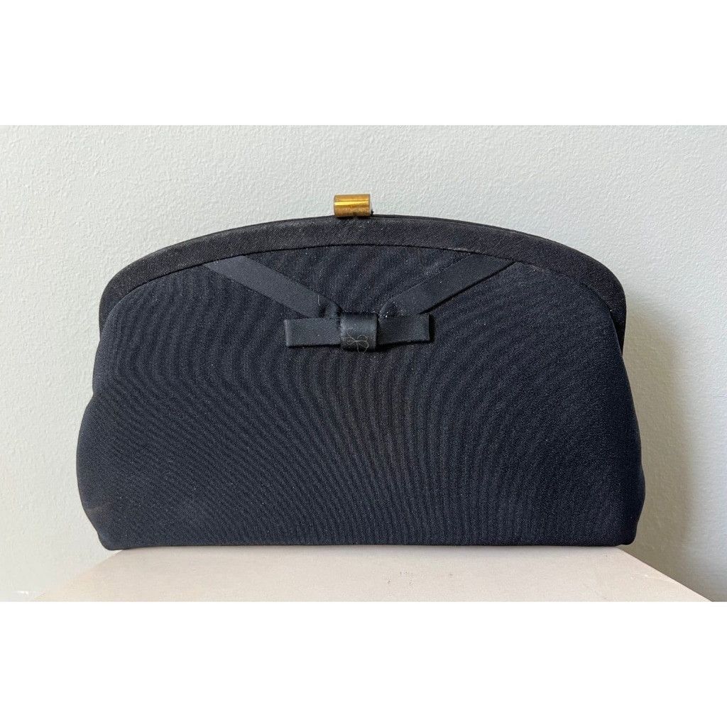 Vintage 1950s Vintage Black Clutch w/Bow & Chain Handle Purse Size ONE SIZE - 5 Thumbnail