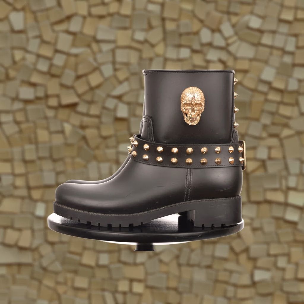 Philipp Plein Philipp Plein Black Rubber Skull Rainproof Ankle Boots Women 39 Boots Rubber Black Skull Rainproof Ankle Boots 39 Women Philippe Plein Size US 9 / IT 39 - 1 Thumbnail