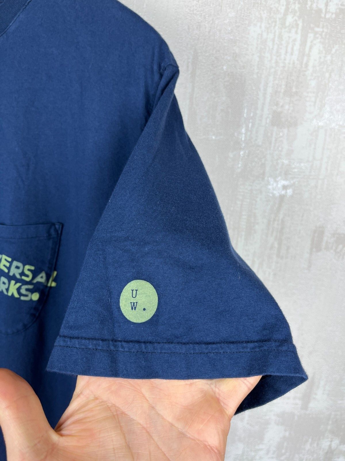Universal Works Universal Works Print Pocket Men's T-shirt Size L Navy Blue Size US L / EU 52-54 / 3 - 7 Thumbnail