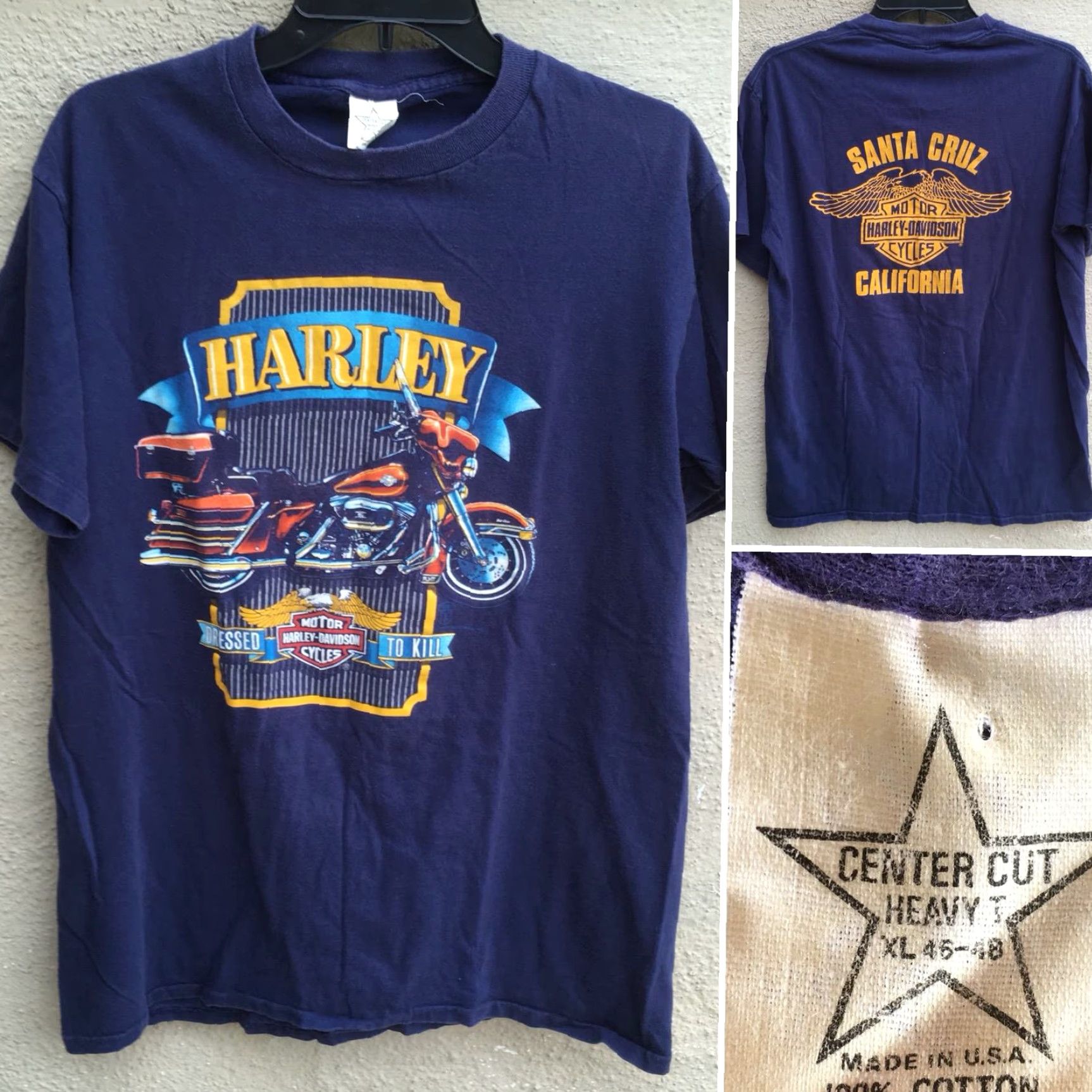 Vintage VINTAGE Harley Davidson Dressed To Kill T-Shirt XL 1987 Blue Men Santa Cruz CA Center Cut Heavy T Graphic Tee Size US XL / EU 56 / 4 - 3 Thumbnail