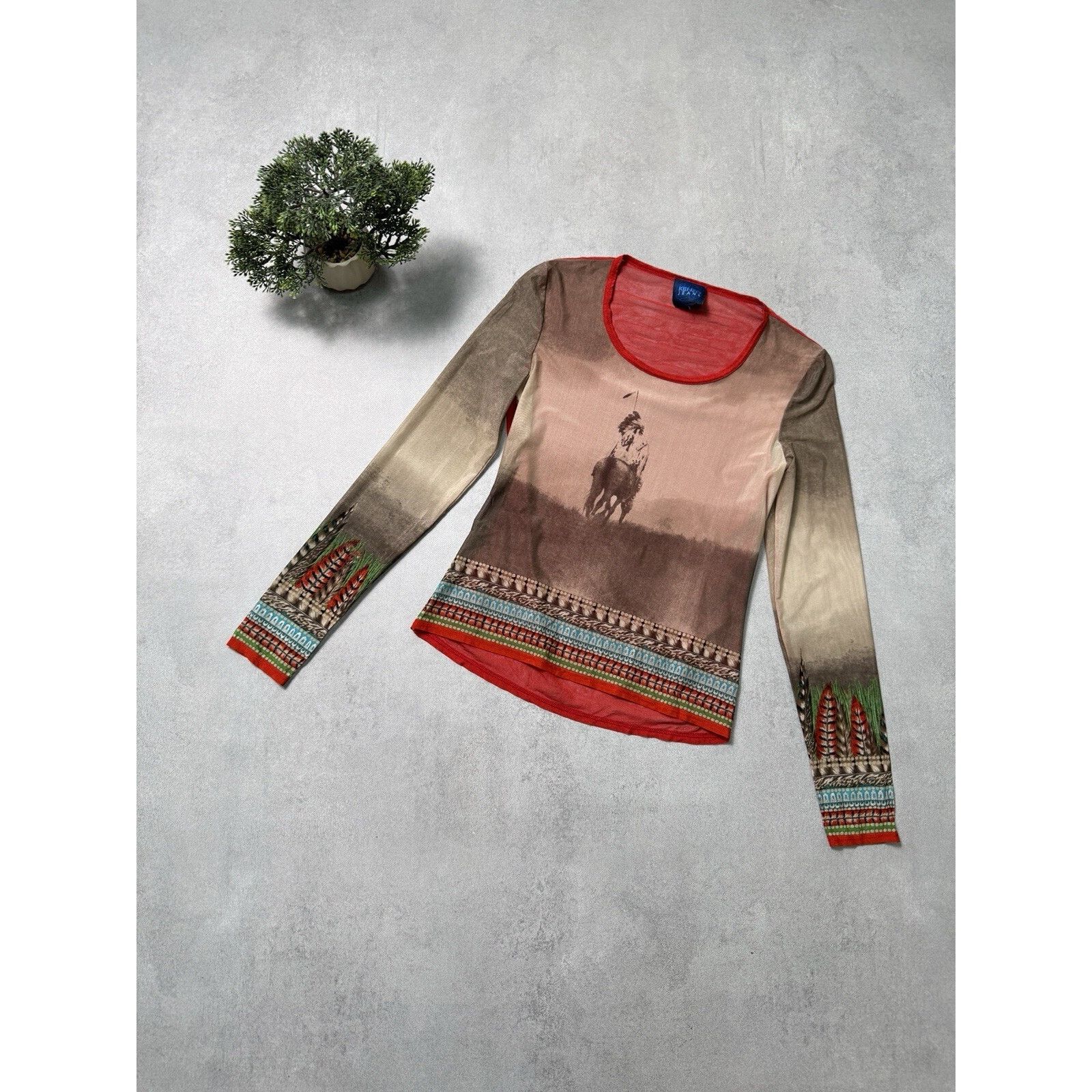 Kenzo × Vintage Vintage 90s Kenzo Jeans Blouse Indian Horse Rider Mesh Size L / US 10 / IT 46 - 1 Thumbnail