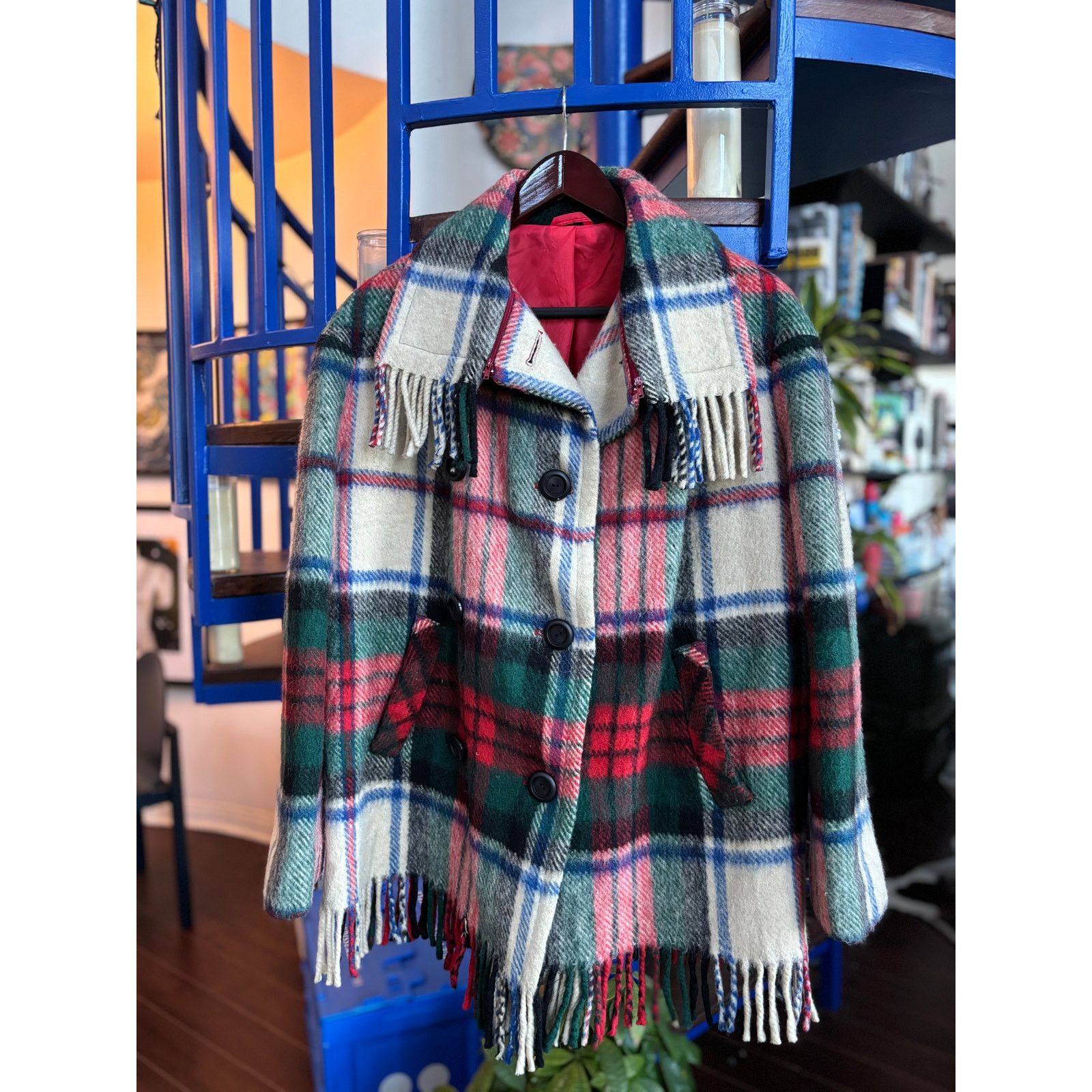 Vintage Vintage Plaid Fringe Wool Jacket with Scarf Collar Size M Size US M / EU 48-50 / 2 - 1 Thumbnail