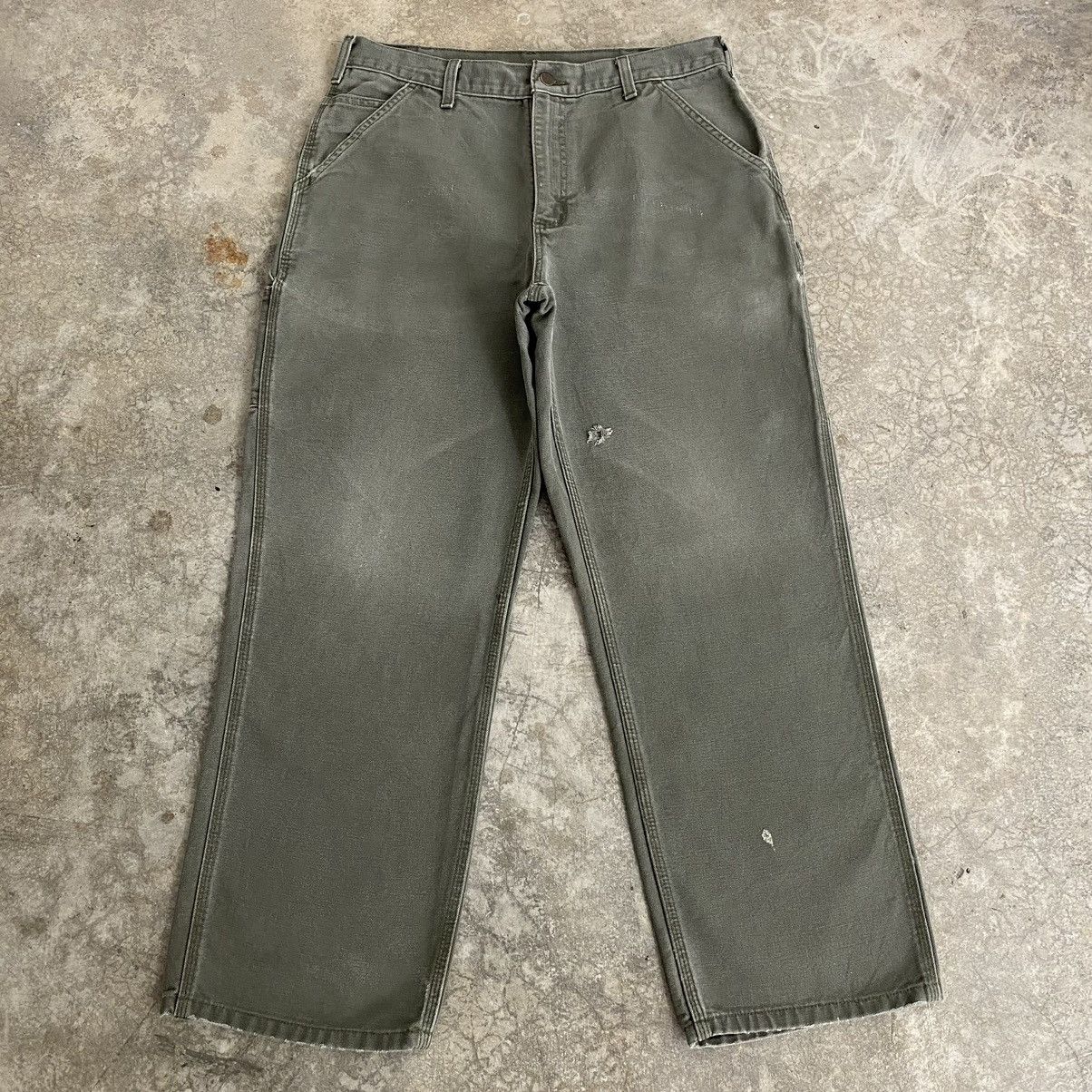Carhartt Vintage Carhartt Faded Moss Green Carpenter Work Pants Size US 33 - 1 Thumbnail