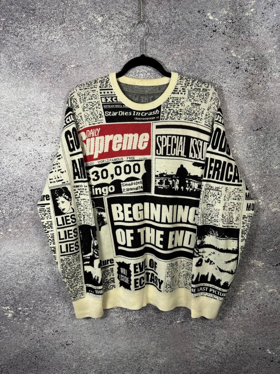 Supreme Supreme Newspaper Crewneck Merino Wool Sweater Large Size US L / EU 52-54 / 3 - 1 Thumbnail