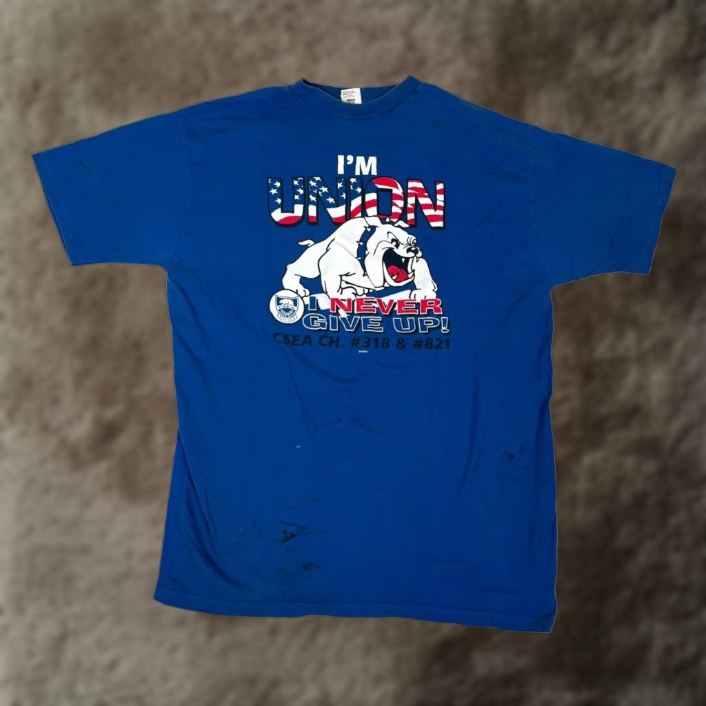 Vintage VINTAGE Union Line Shirt T-Shirt XL Men Blue Cotton Crew Neck Short Sleeve Dog School California CSEA River Dogs 1990s Mens Size US XL / EU 56 / 4 - 1 Thumbnail