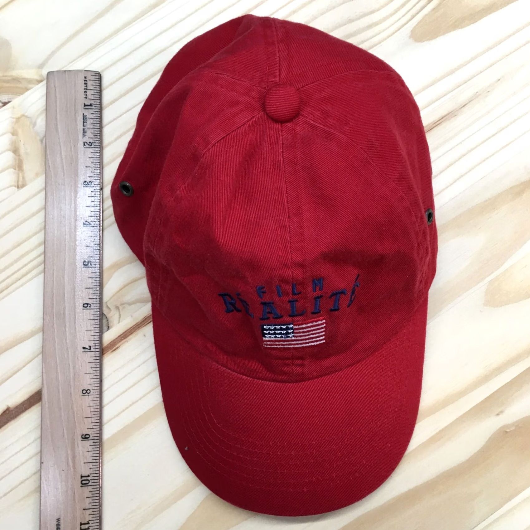 Vintage Film Realite America Baseball Cap Hat Mens OS Red Cotton Adjustable Sportsman Size ONE SIZE - 3 Thumbnail