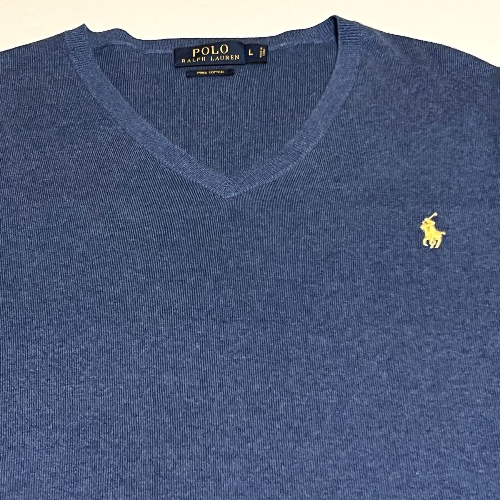 Polo Ralph Lauren Polo Ralph Lauren Sweater Mens L Blue V-Neck Pima Cotton Pullover Sweater Size US L / EU 52-54 / 3 - 2 Thumbnail