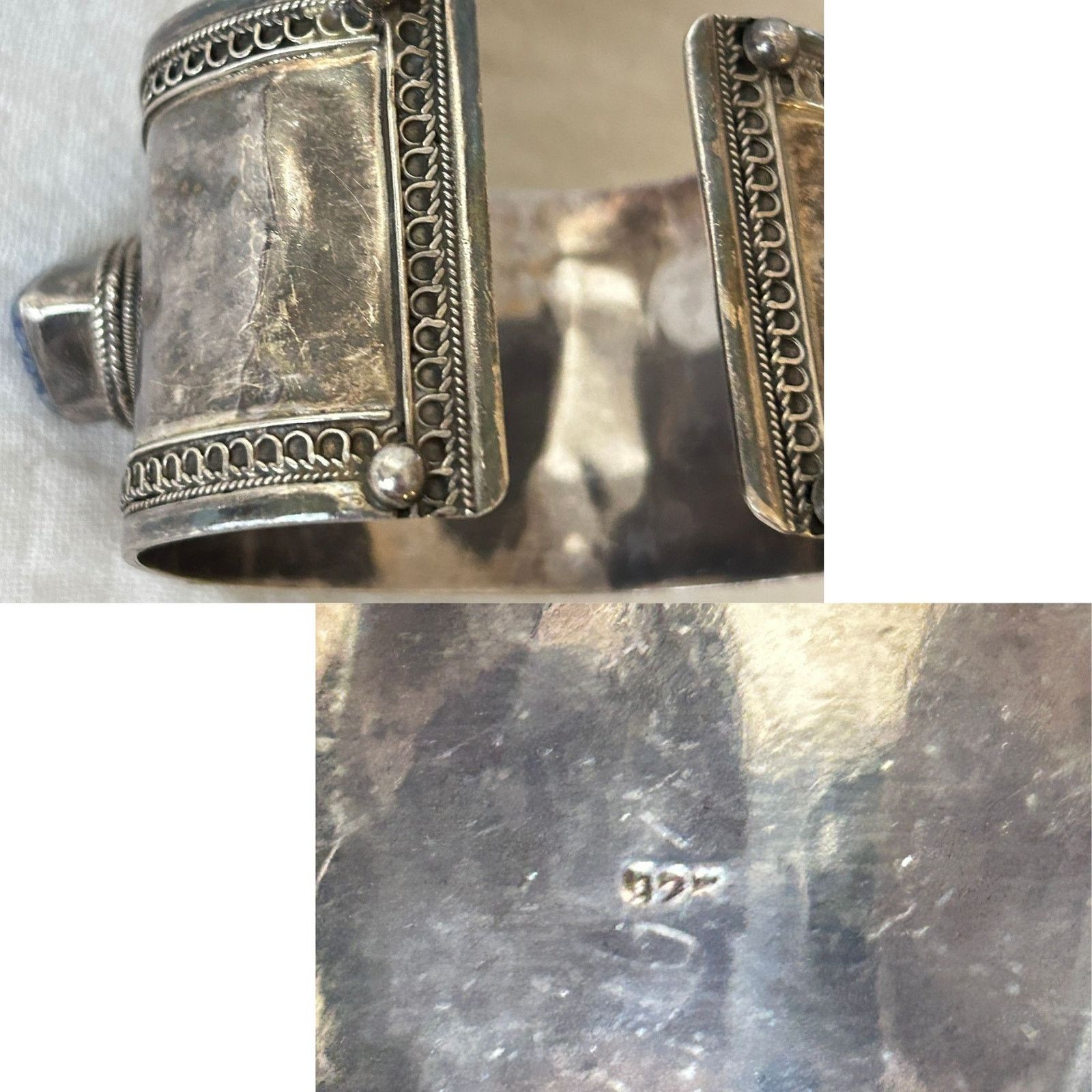 Vintage Vintage Sterling Silver & Lapis Lazuli Bracelet – 1970s 96g Size ONE SIZE - 7 Thumbnail
