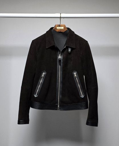 Tom Ford o1sm1stk0624 Buttery Suede Contrast Blouson Jacket in Ebony Size US L / EU 52-54 / 3 - 1 Thumbnail