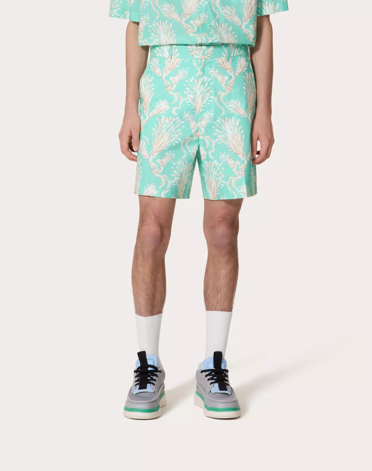 Valentino oc11z0725 Cotton Poplin Bermuda Shorts in Beige/Turquoise Size US 32 / EU 48 - 4 Thumbnail