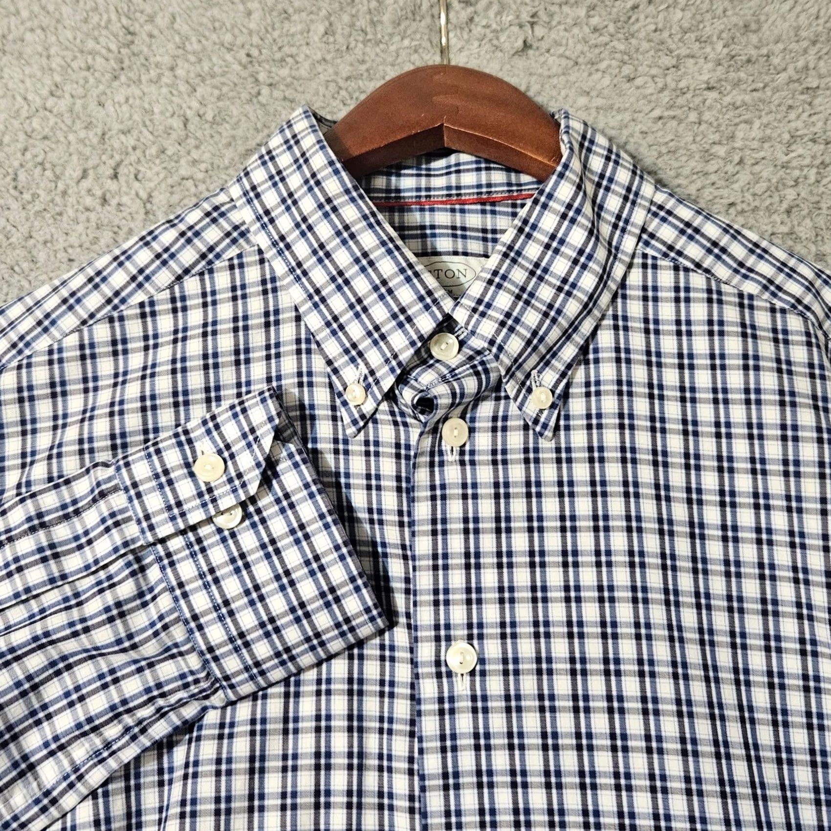 Eton Eton Shirt Mens 16.5 42 Slim Fit Dress Button Down Plaid Check Blue White Size 46R - 2 Thumbnail