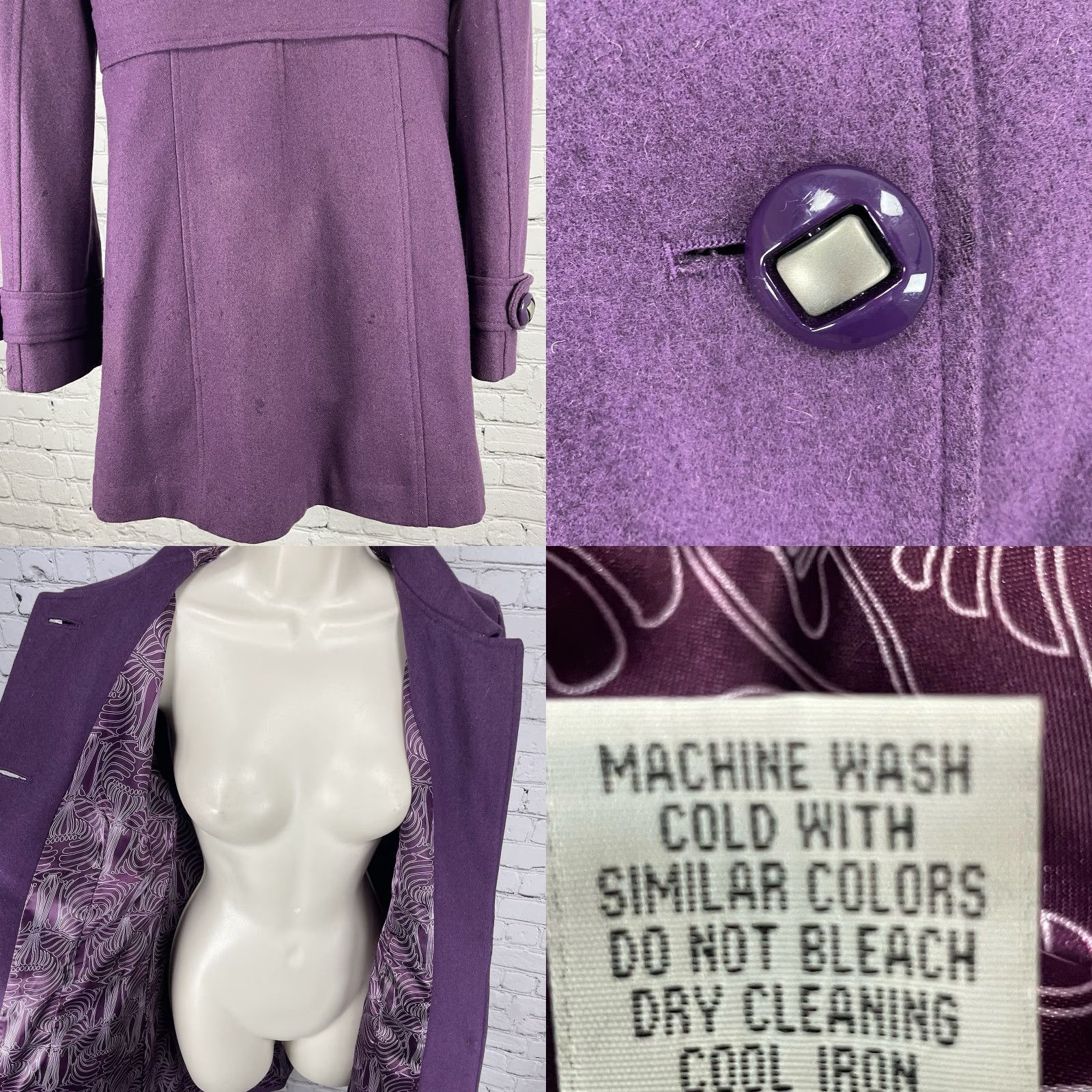 Vintage VINTAGE Tulle Anthropologie Purple Wool Blend Collared Lined Overcoat Medium M Women Coat Size M / US 6-8 / IT 42-44 - 11 Thumbnail
