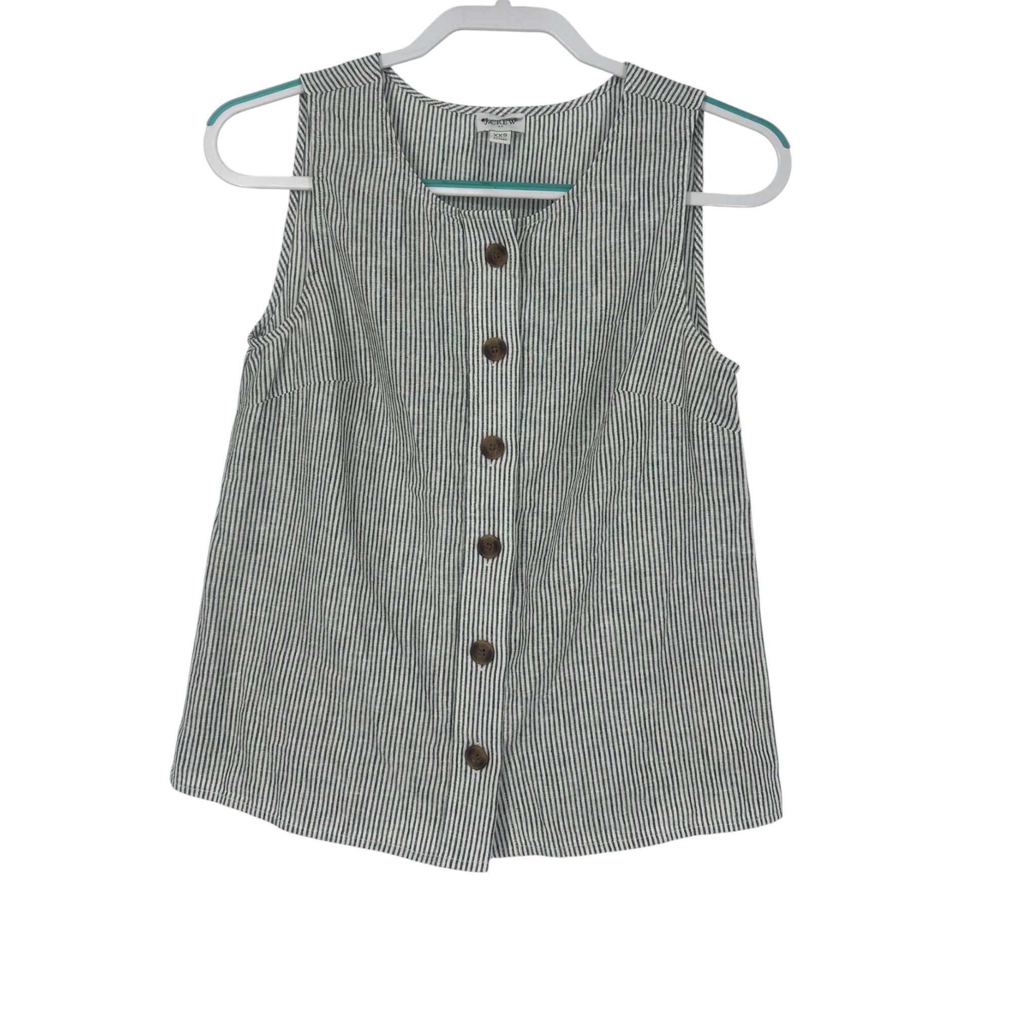 J.Crew J.Crew Coastal Chic Striped Tank Top XXS Linen Cotton Button Size XXS / US 00 / IT 34 - 1 Thumbnail
