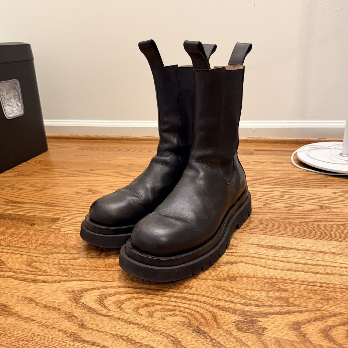 Bottega Veneta Lug Boots in Black Leather Size US 11 / EU 44 - 1 Thumbnail